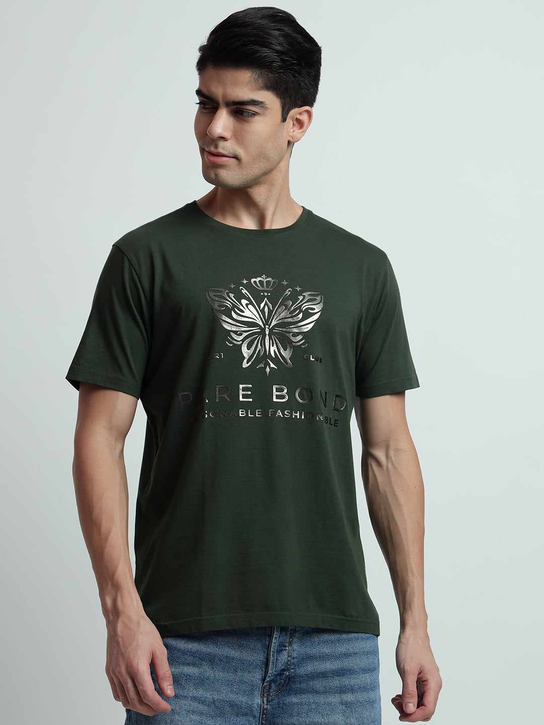 Rarebond's Butterfly Green Half Sleeve Comfort Fit T-Shirt