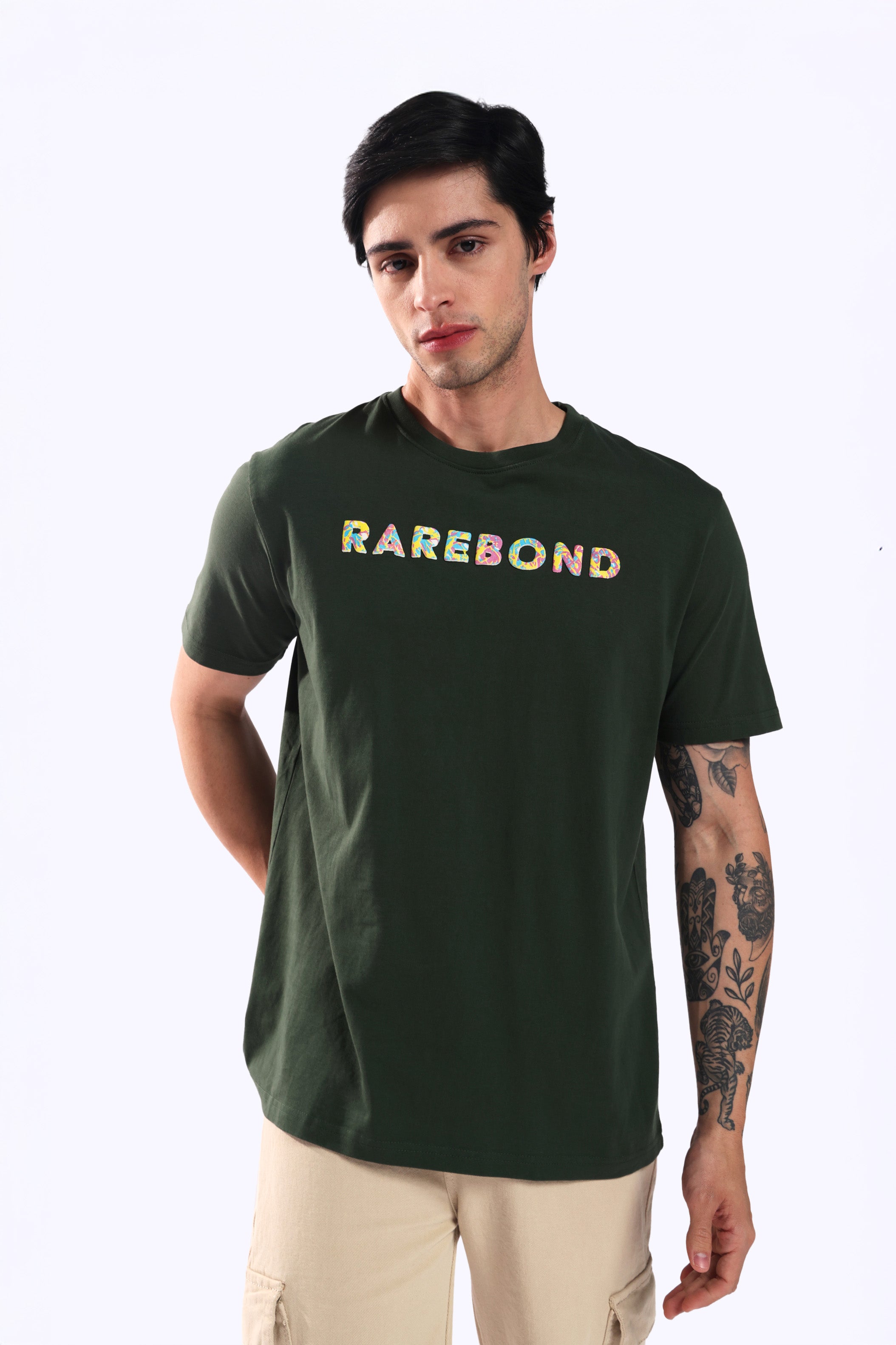 Rarebond's Rainbow Green Half Sleeve Comfort Fit Round Neck T-Shirt