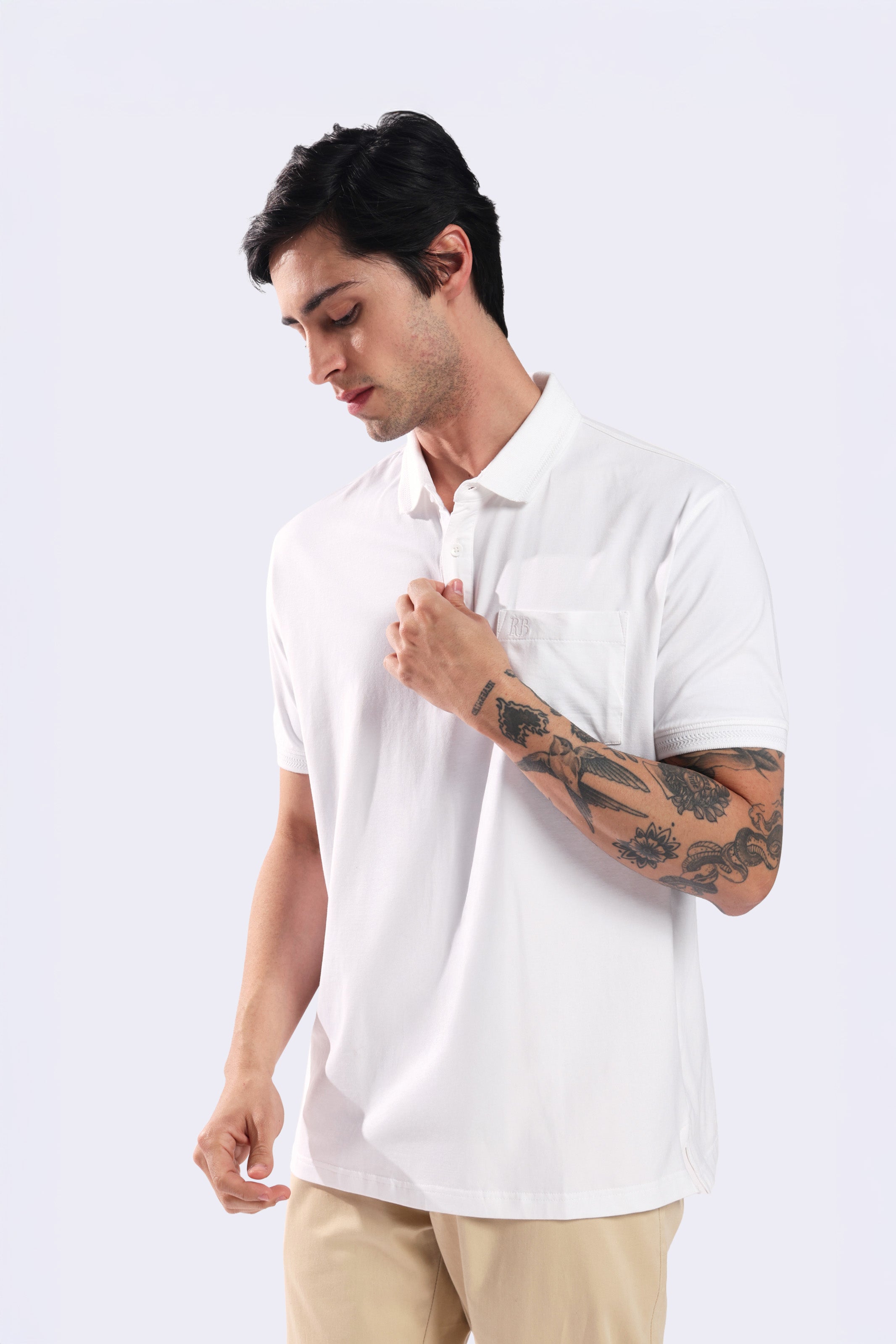 Rarebond Flow Half Sleeve Polo Neck White Comfort Fit T-Shirt