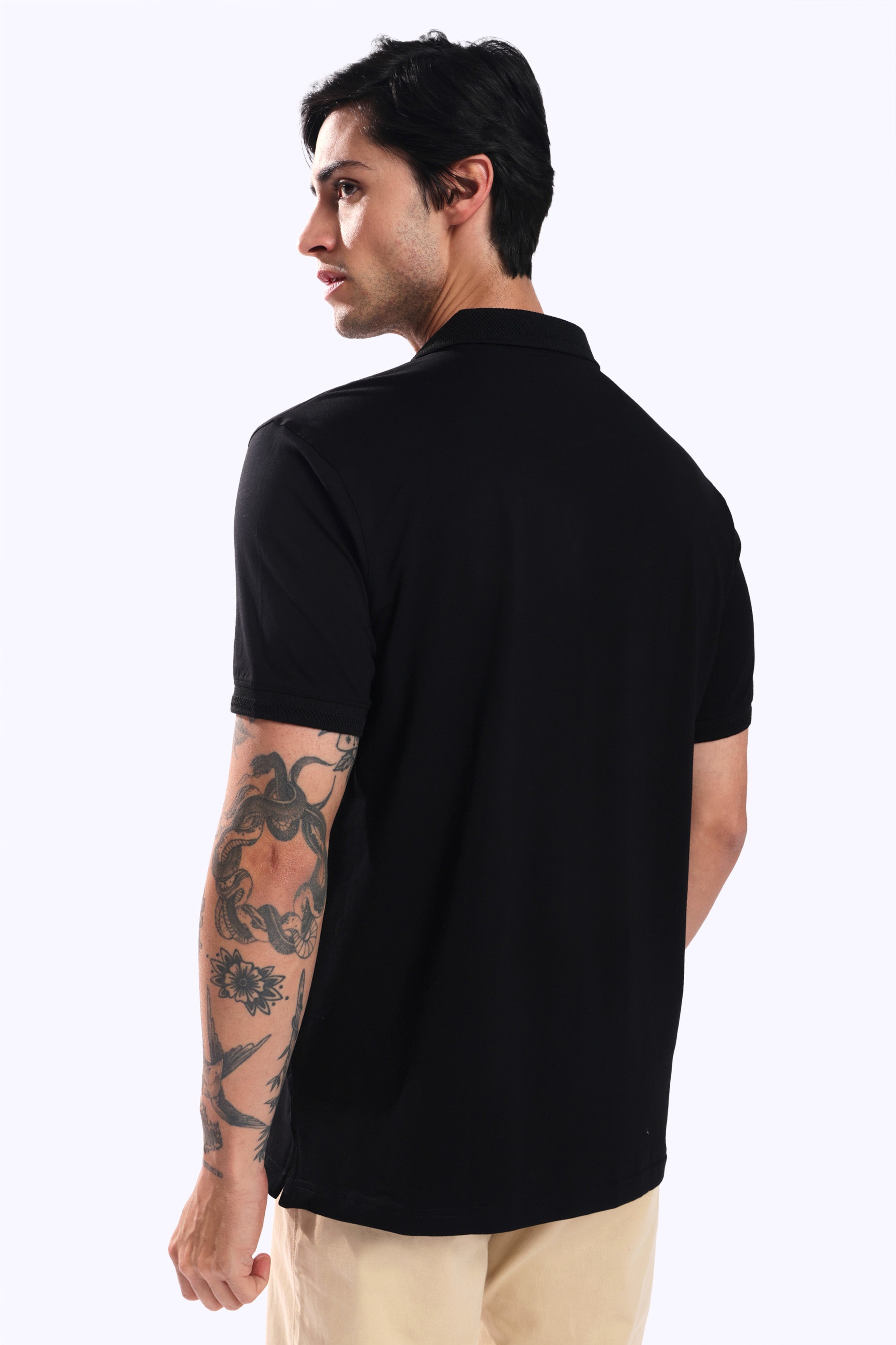 Rarebond Flow Half Sleeve Polo Neck Black Comfort Fit T-Shirt