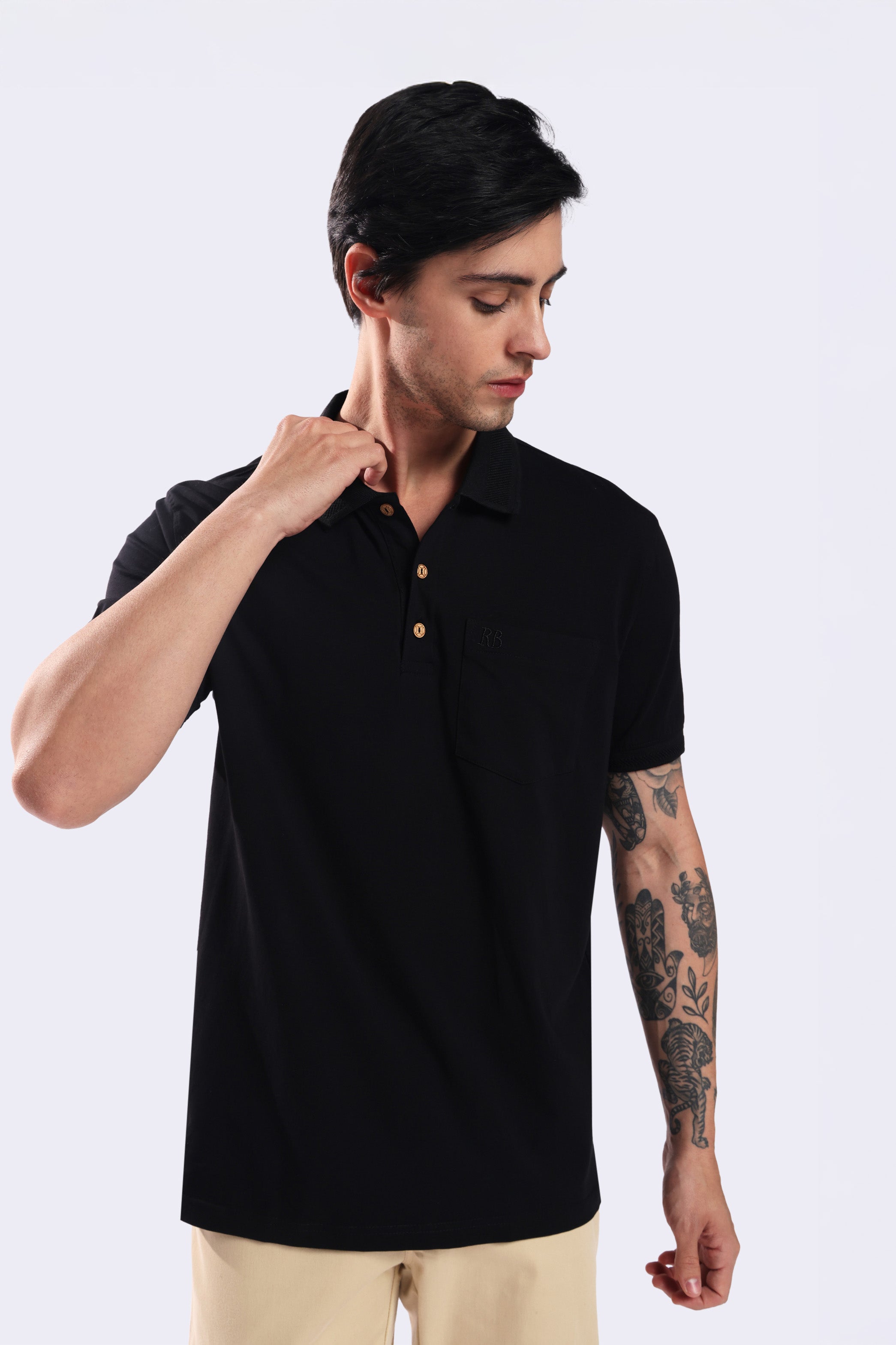 Rarebond Flow Half Sleeve Polo Neck Black Comfort Fit T-Shirt