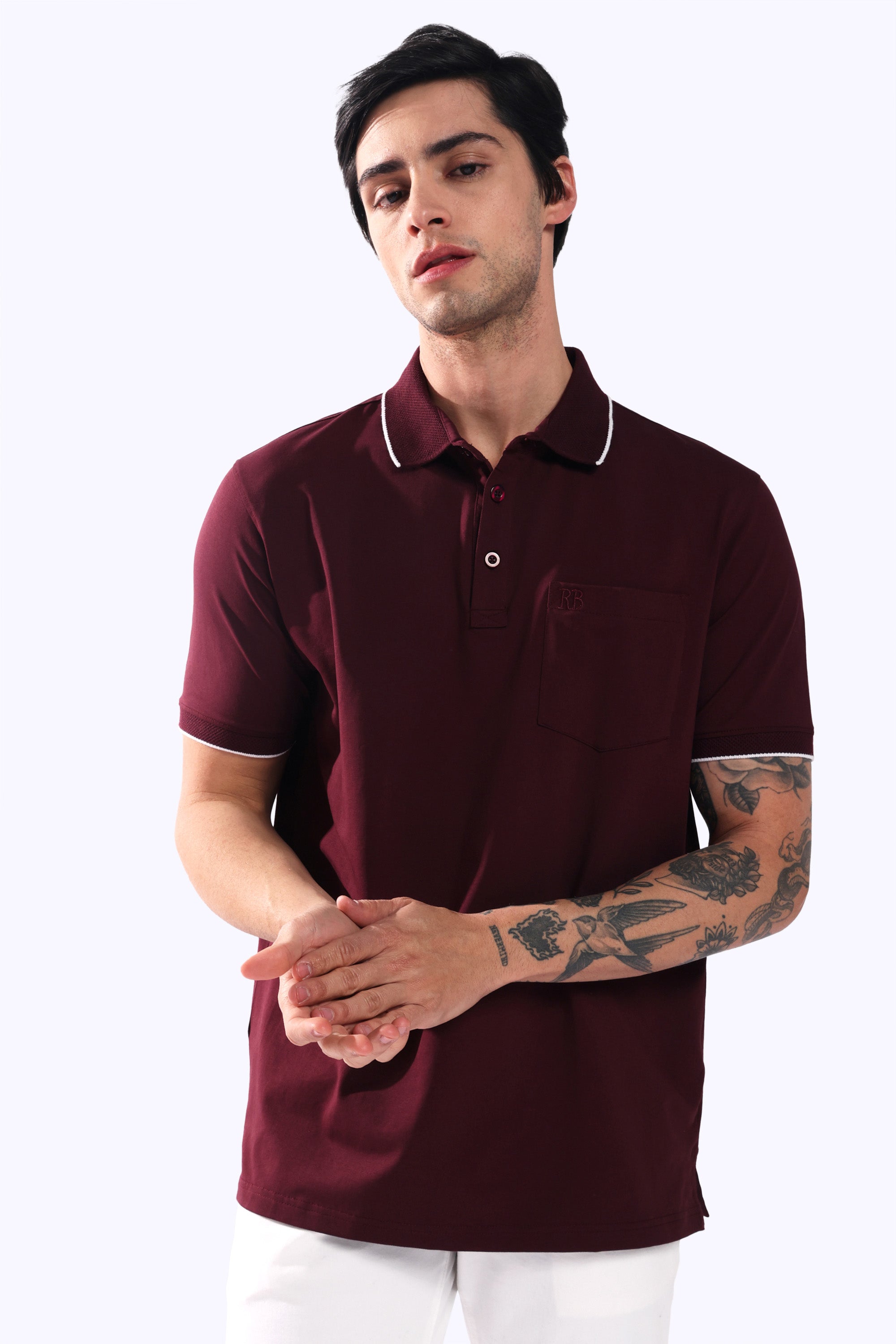 Rarebond Flow Half Sleeve Polo Neck Wine Comfort Fit T-Shirt
