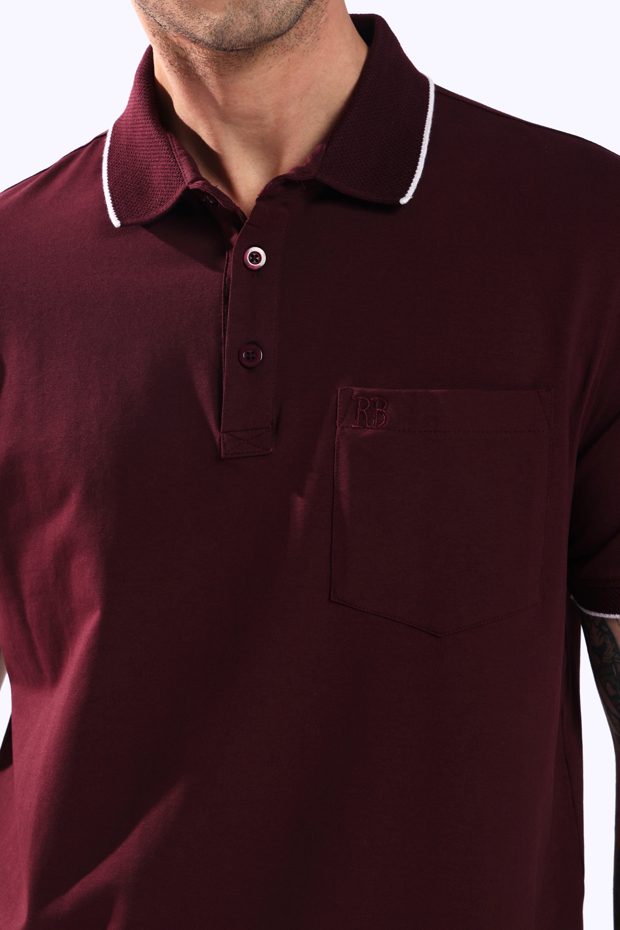 Rarebond Flow Half Sleeve Polo Neck Wine Comfort Fit T-Shirt