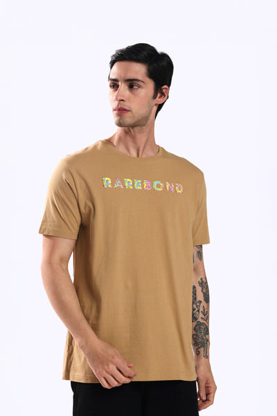 Rarebond's Rainbow Khaki Half Sleeve Comfort Fit Round Neck T-Shirt