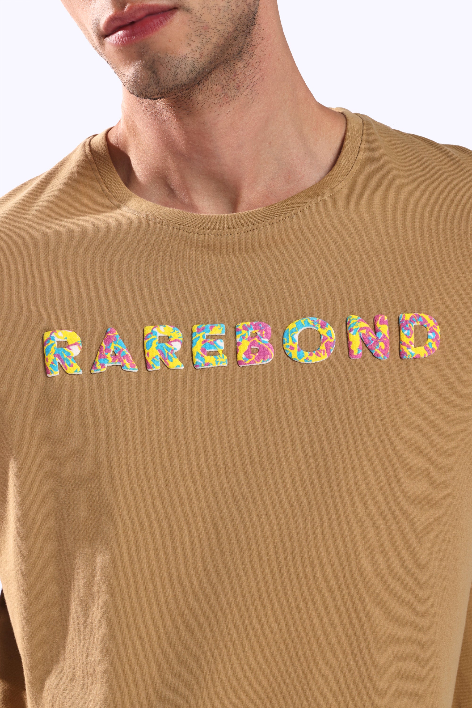 Rarebond's Rainbow Khaki Half Sleeve Comfort Fit Round Neck T-Shirt