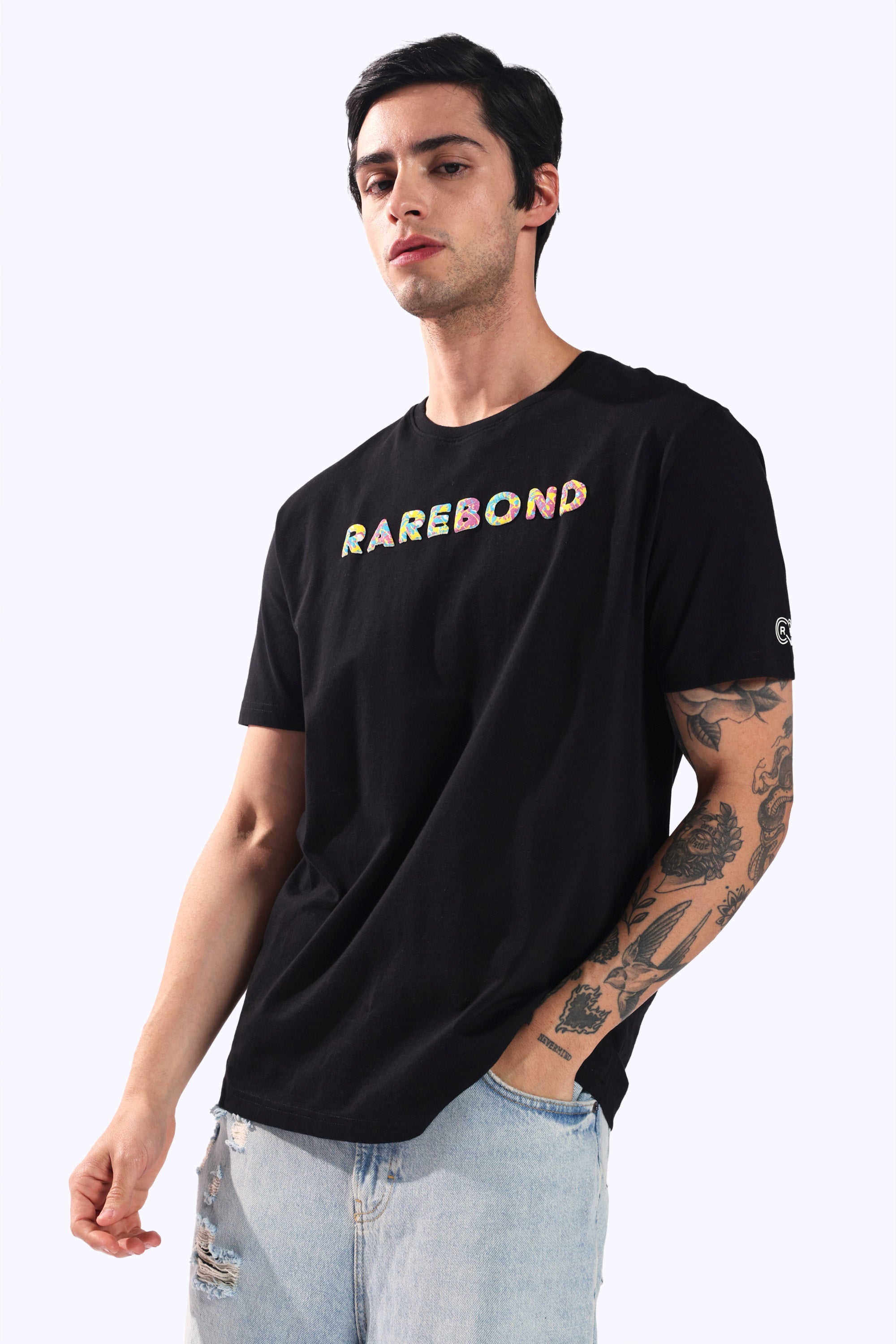 Rarebond's Rainbow Black Half Sleeve Comfort Fit Round Neck T-Shirt