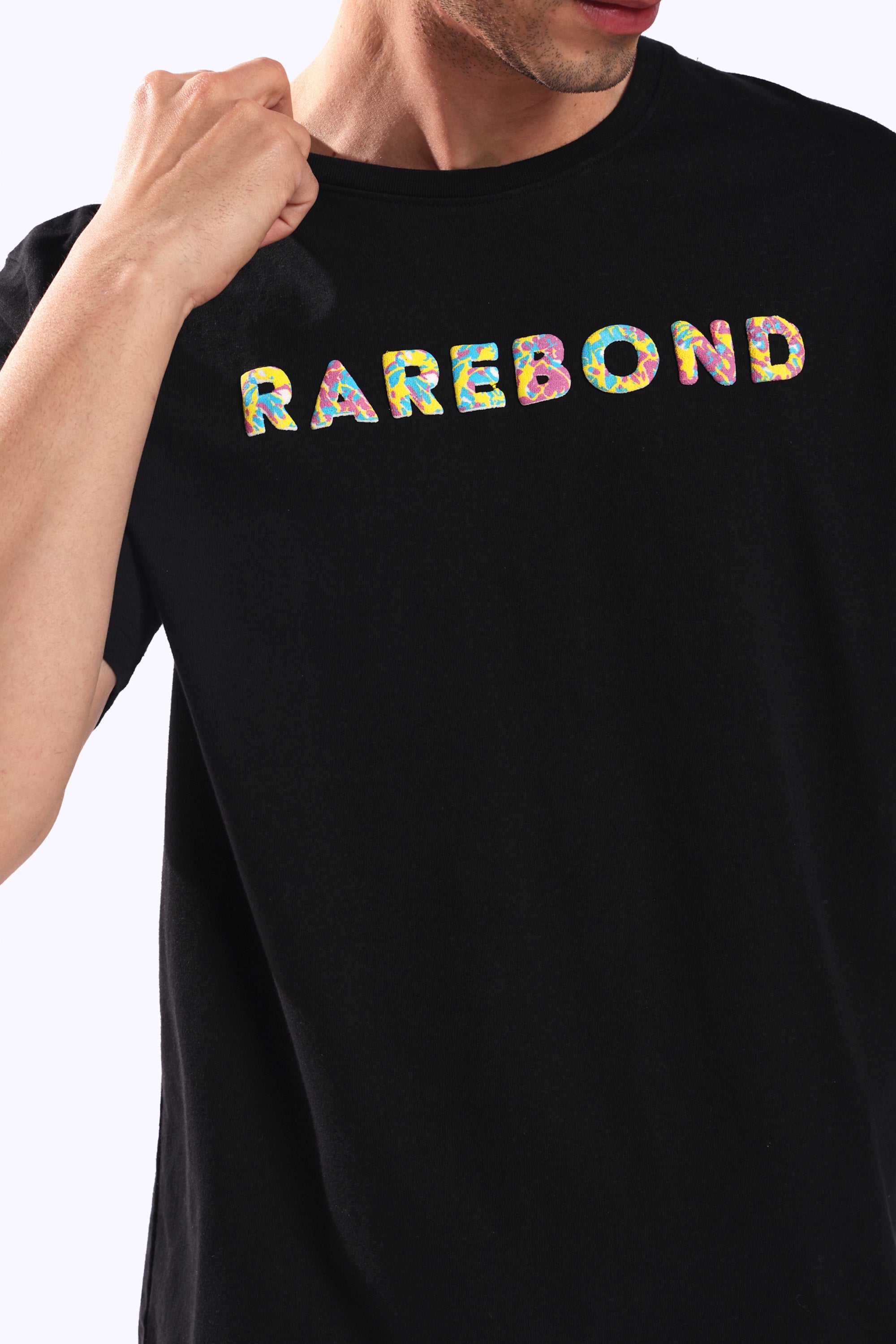 Rarebond's Rainbow Black Half Sleeve Comfort Fit Round Neck T-Shirt
