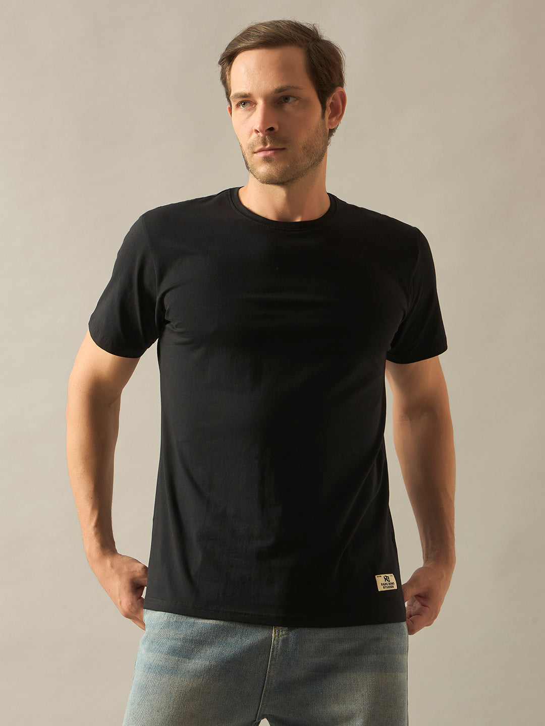 Rarebond Flow Half Sleeve Crew Neck Black Comfort Fit
