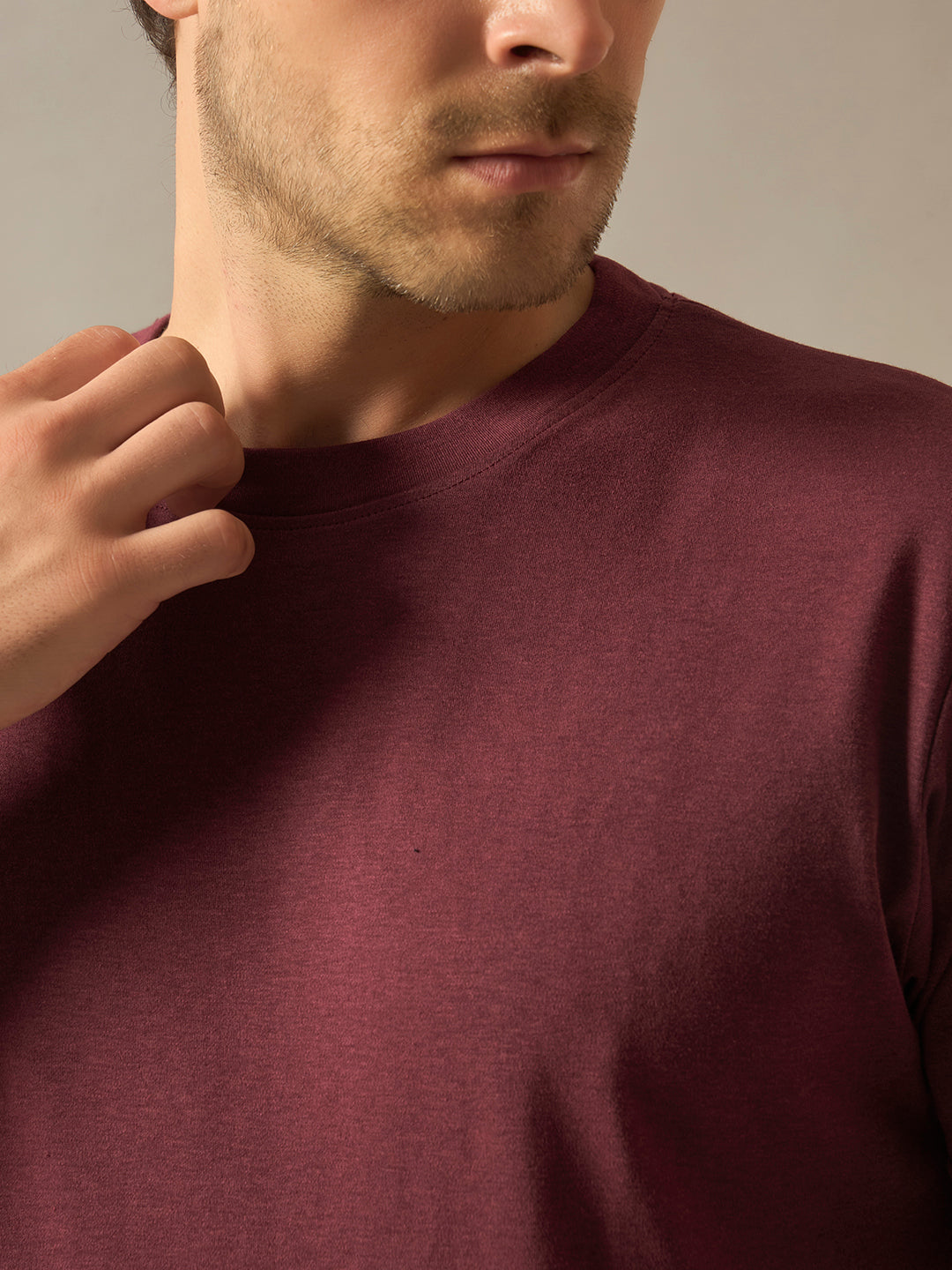 Bamboo Cotton Comfort Fit Round Neck Half Sleeves T-Shirt - Wine