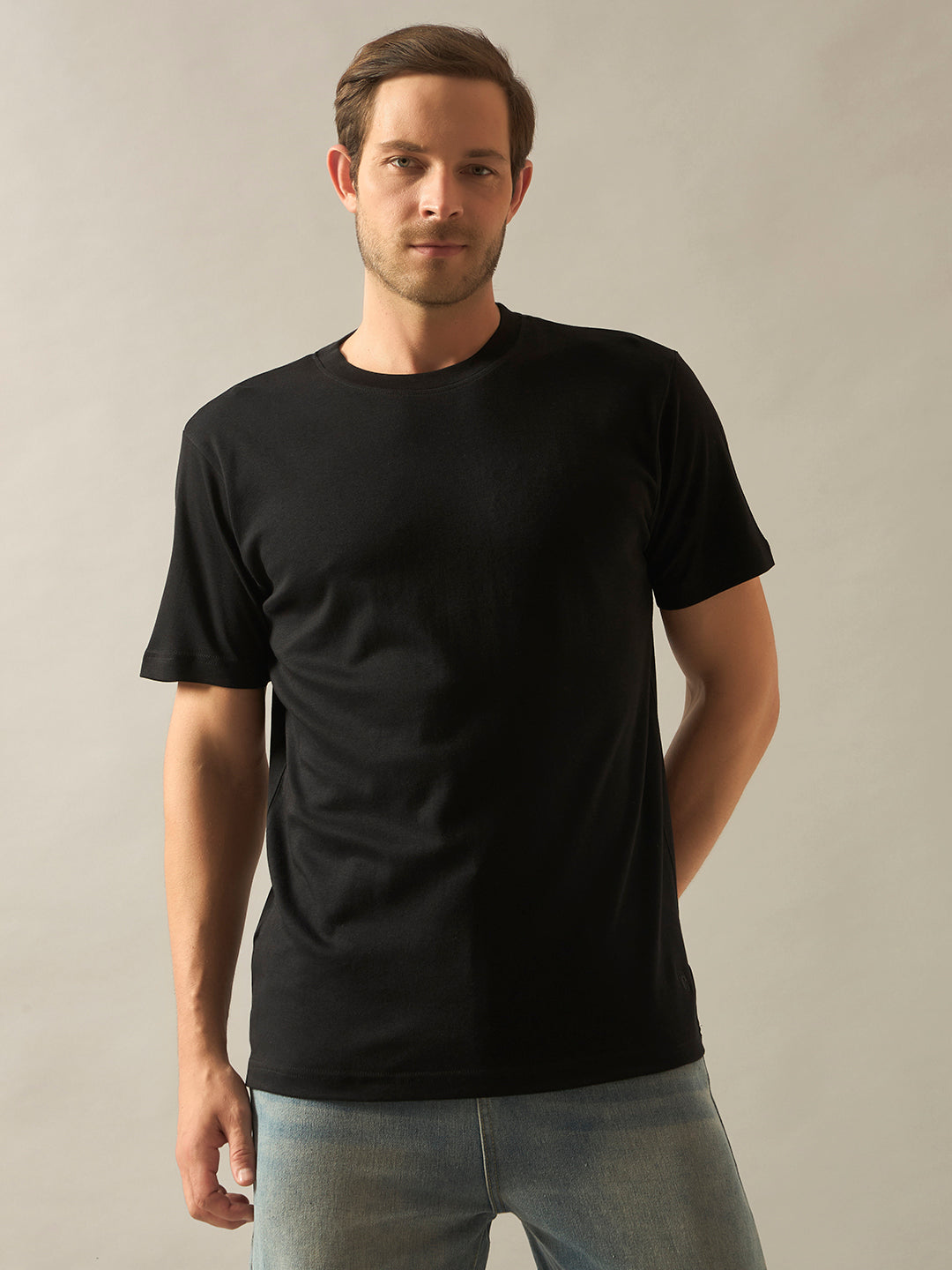 Bamboo Cotton Comfort Fit Round Neck Half Sleeves T-Shirt - Black