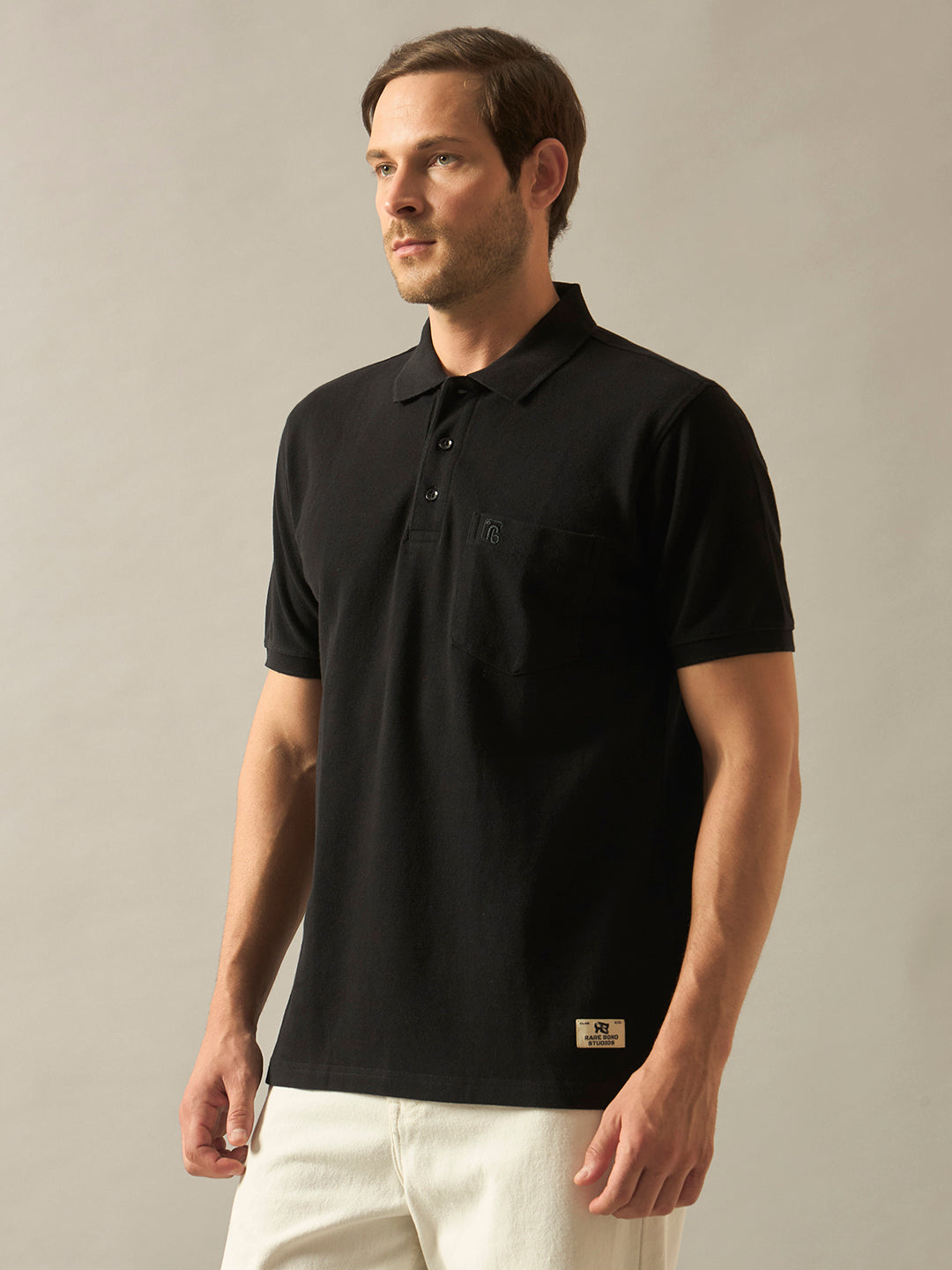 Pique Polo Half Sleeves T-Shirt with Chest Pocket - Black