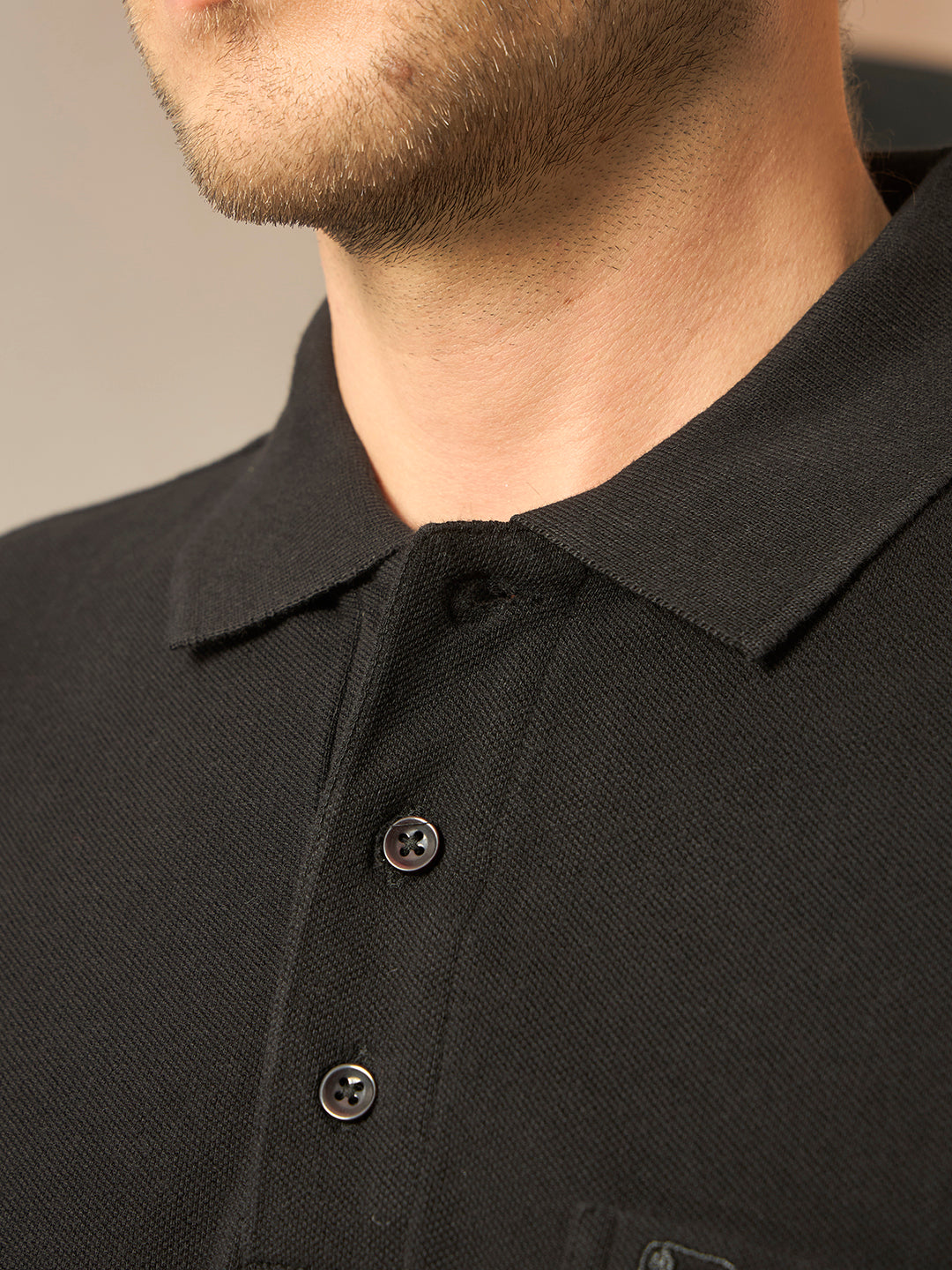 Pique Polo Half Sleeves T-Shirt with Chest Pocket - Black