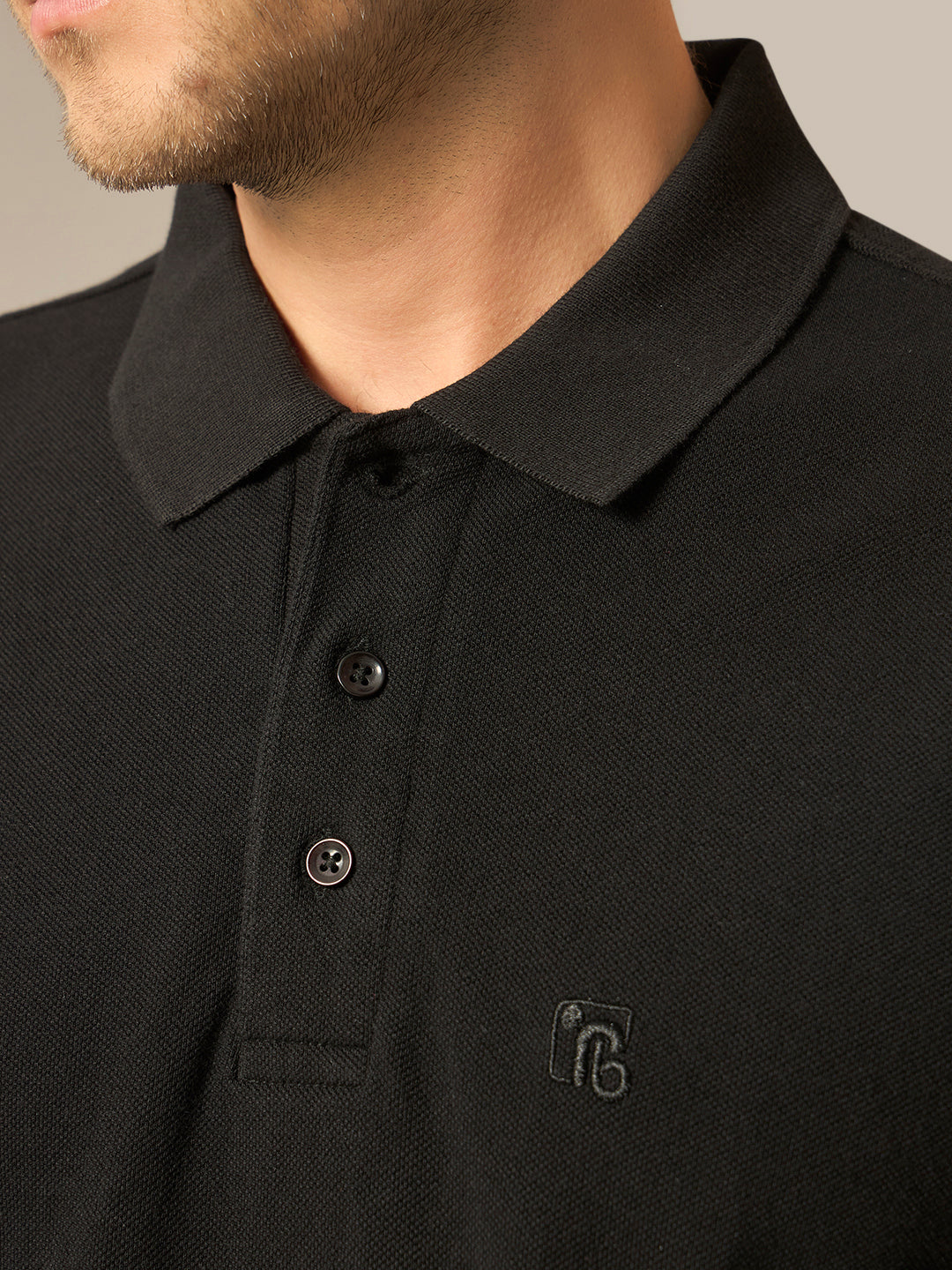 Pique Polo Half Sleeves T-Shirt - Black