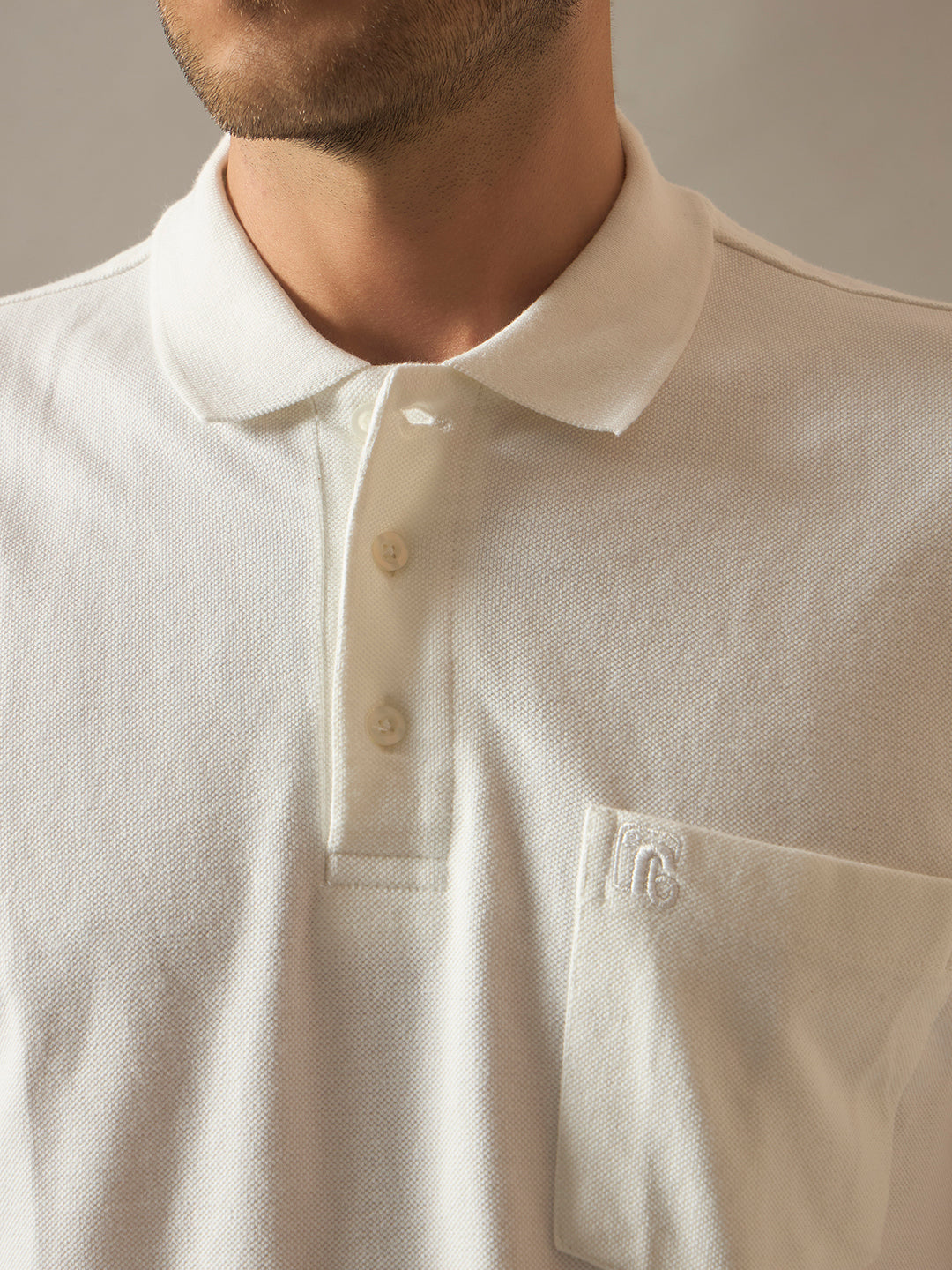 Pique Polo Half Sleeves T-Shirt with Chest Pocket - White