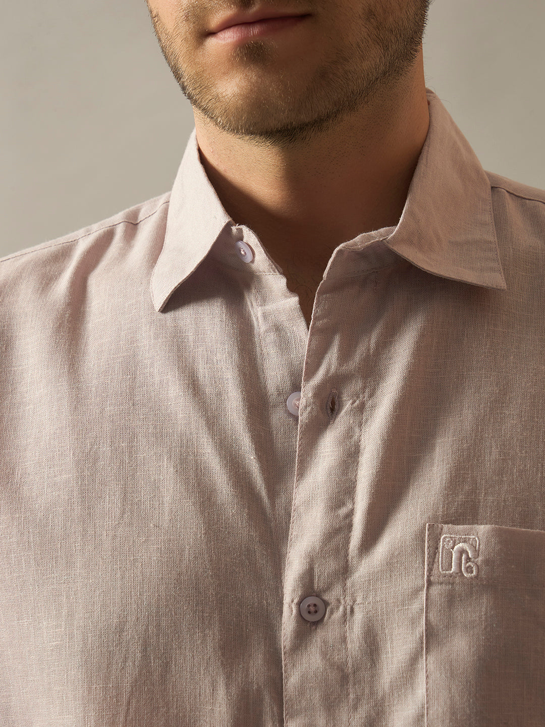 Linen Blend Relaxed Fit Half Sleeves Shirt - Lilac