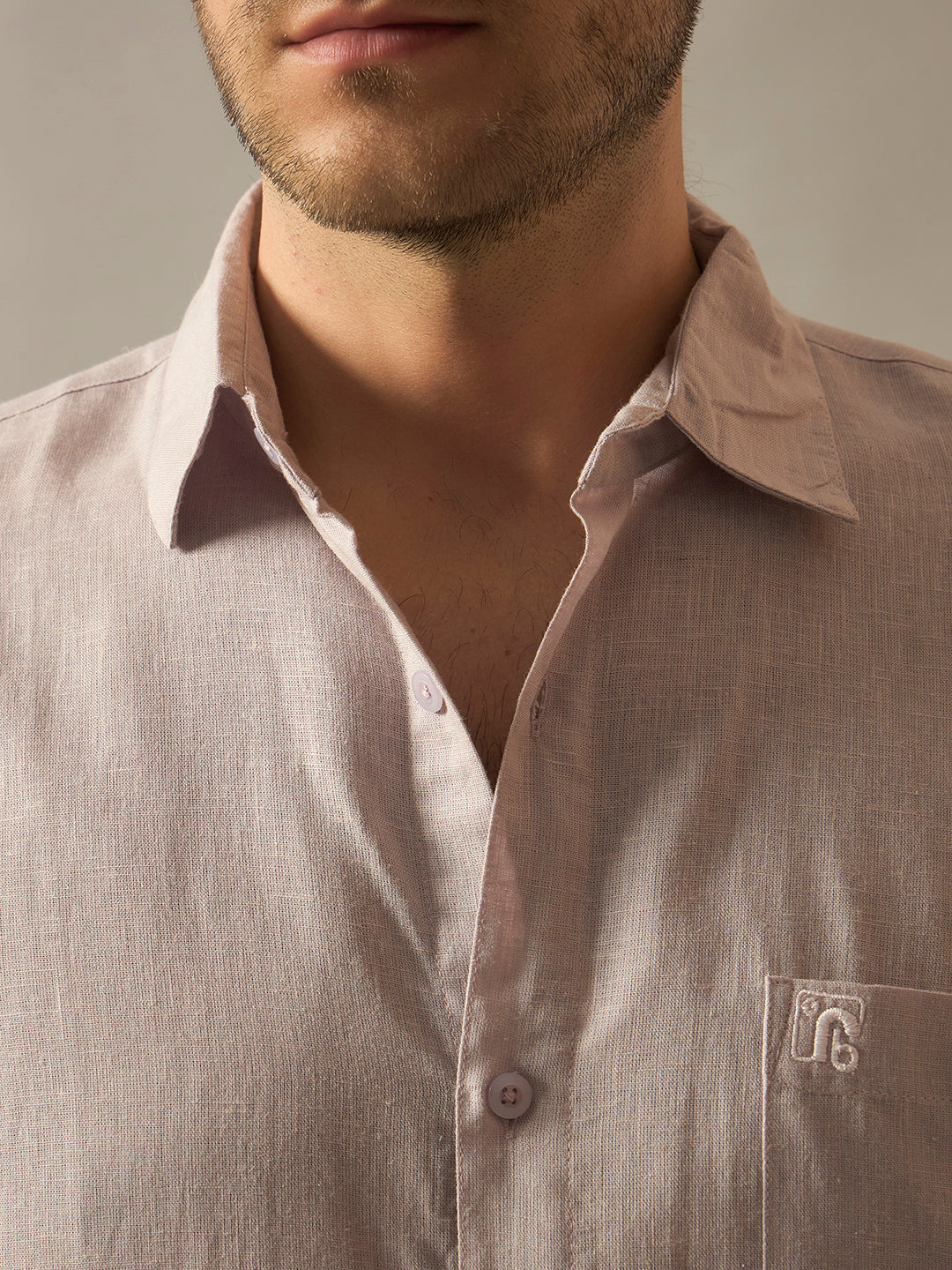 Linen Blend Relaxed Fit Full Sleeves Shirt - Lilac