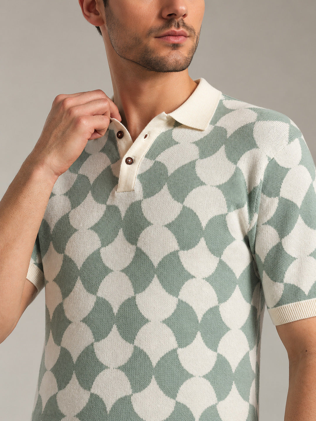 Rarebond Mozaic Green Half sleeve Comfort fit Knitted Polo t shirt