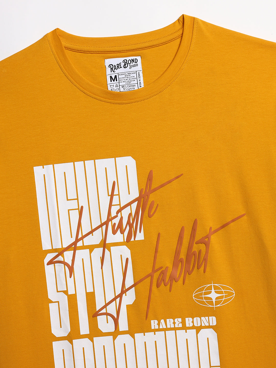 Rarebond's Hustle Habbit Yellow Half Sleeve Comfort Fit T-shirt