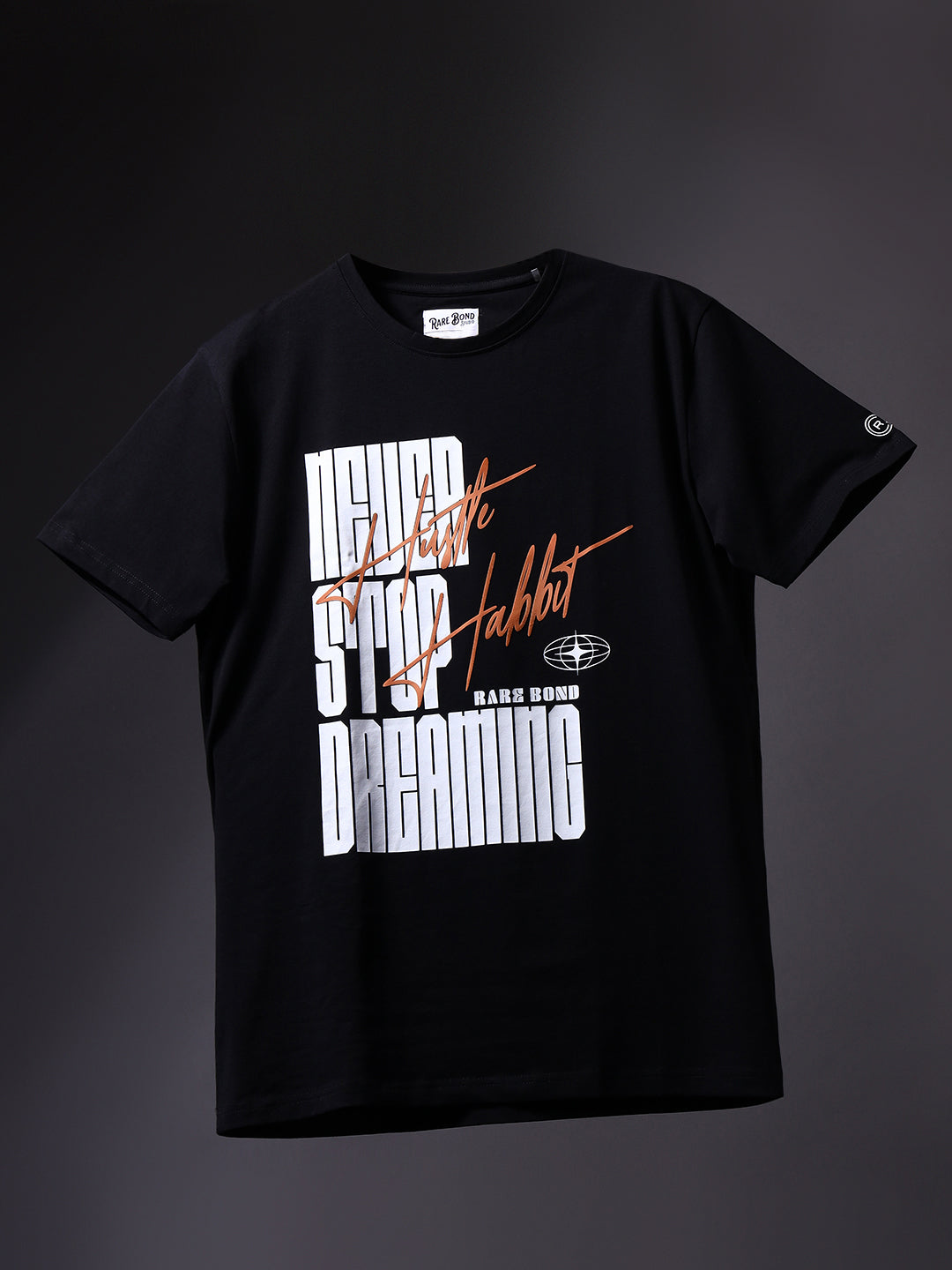 Rarebond's Hustle Habbit Black Half Sleeve Comfort Fit T-shirt