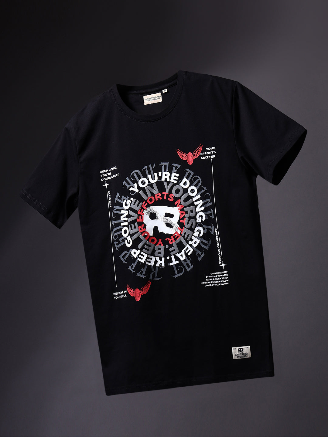 Rarebond's Spiral Black Half Sleeve Comfort Fit T-shirt