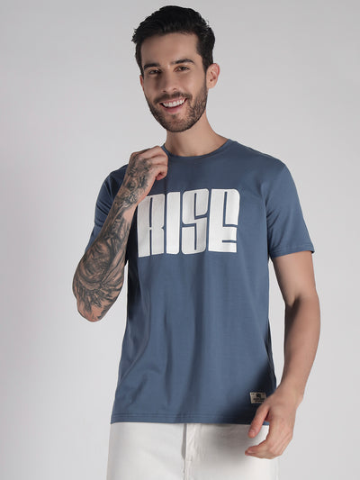 Rarebond's Rise Corn Flower Blue Half Sleeve Comfort Fit T-shirt