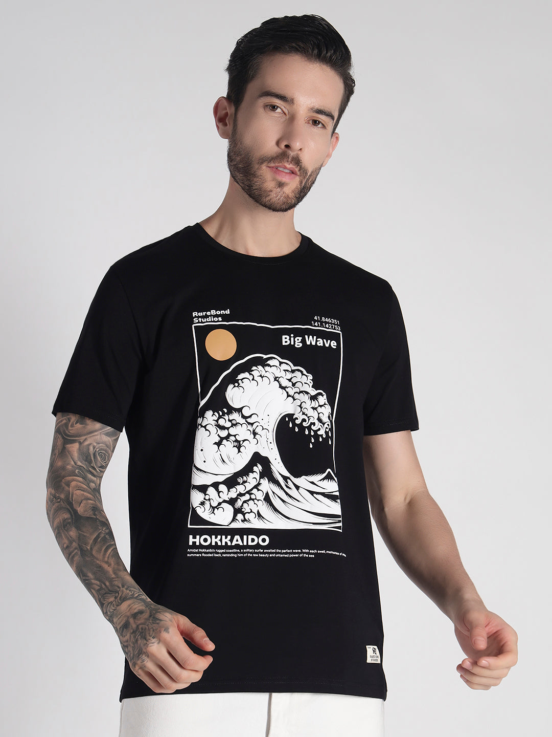 Rarebond's Hokkaido Black Half Sleeve Comfort Fit T-shirt