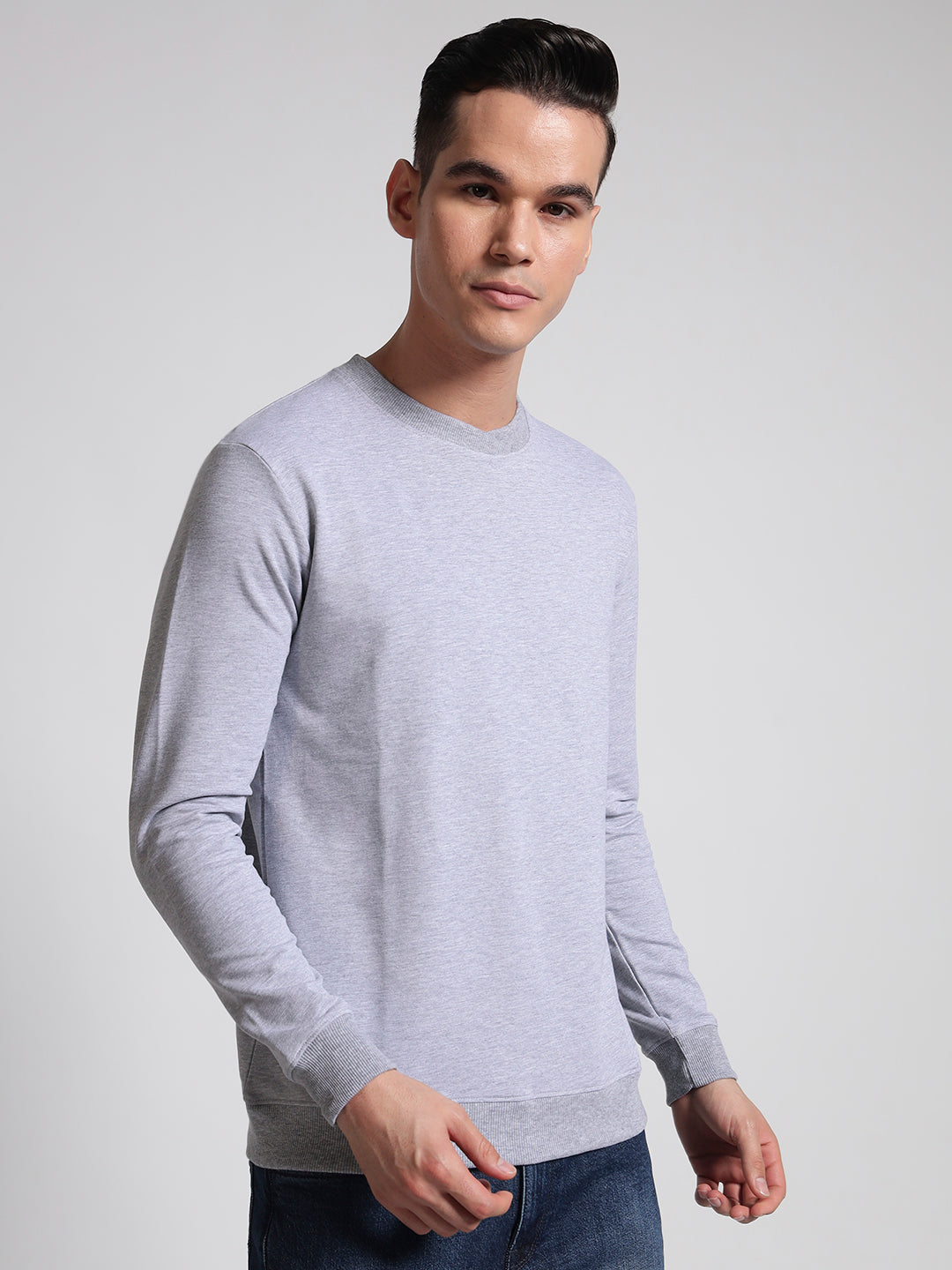 Rarebond's Grey Melange Full Sleeve Comfort Fit Round Neck Elevated Sweatshirt