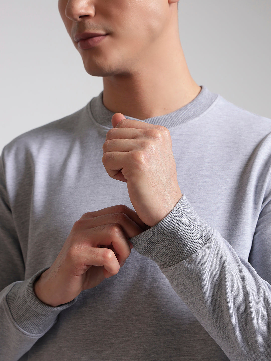 Rarebond's Grey Melange Full Sleeve Comfort Fit Round Neck Elevated Sweatshirt