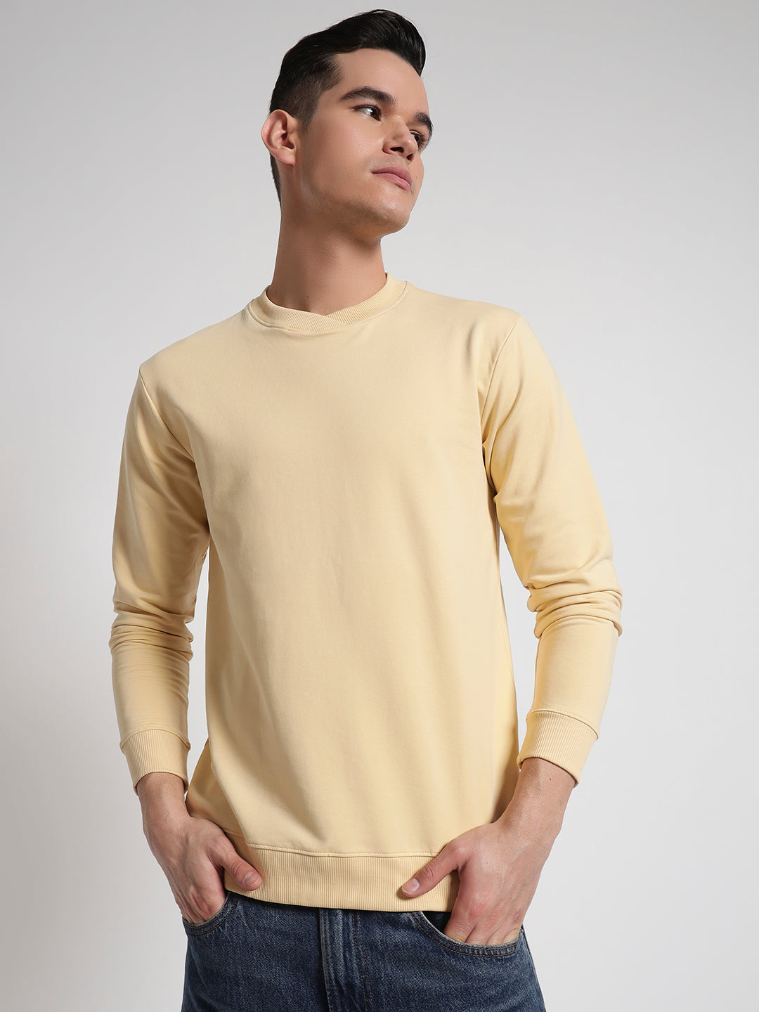 Rarebond's Yellow Full Sleeve Comfort Fit Round Neck Elevated Sweatshirt