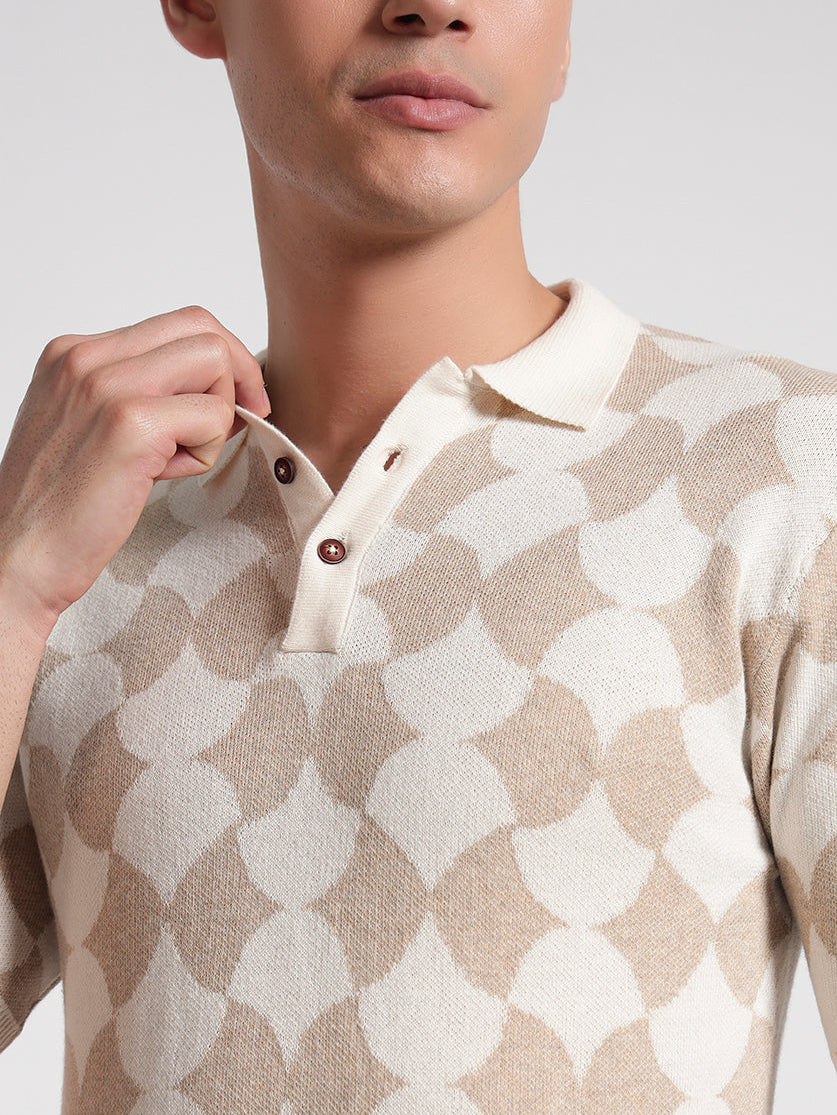 Rarebond Mozaic Beige Half sleeve Comfort fit Knitted Polo t shirt