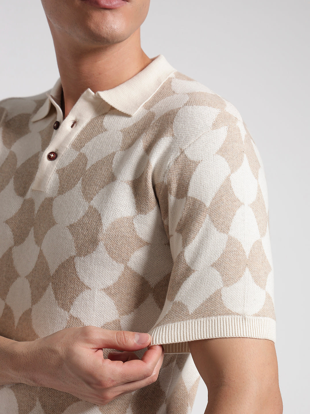 Rarebond Mozaic Beige Half sleeve Comfort fit Knitted Polo t shirt