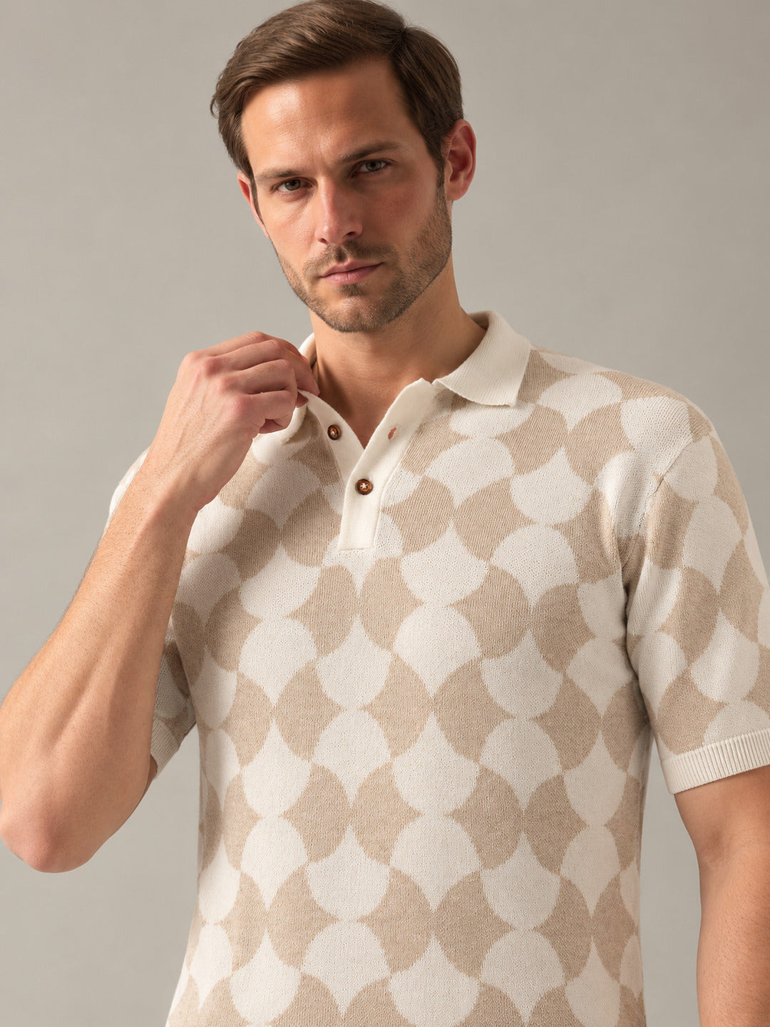 Rarebond Mozaic Beige Half sleeve Comfort fit Knitted Polo t shirt