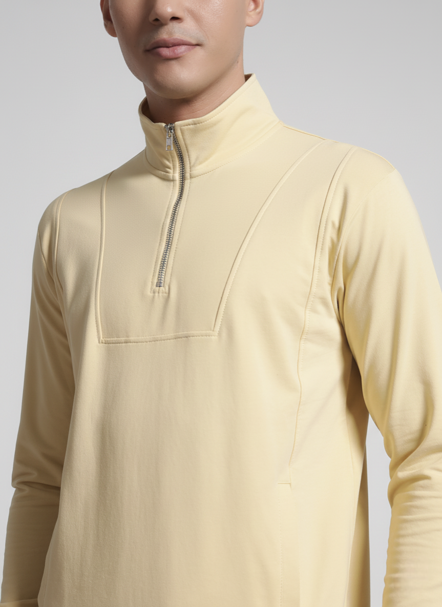 Rarebond Q-Zip High-Neck Yellow Full sleeves Comfort Fit Heavy Weight T shirt