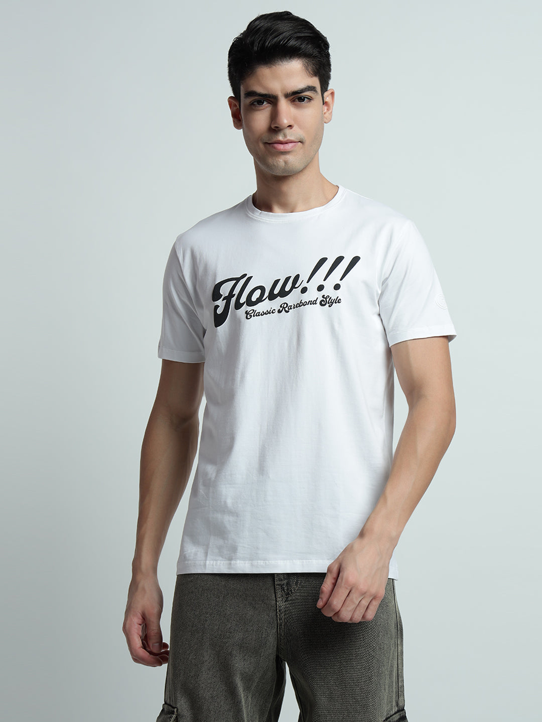 Rarebond's Rare Flow White Half Sleeve Comfort Fit T-Shirt