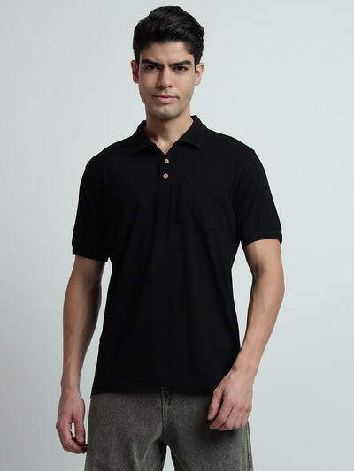 Rarebond Flow Half Sleeve Polo Neck Black Comfort Fit T-Shirt