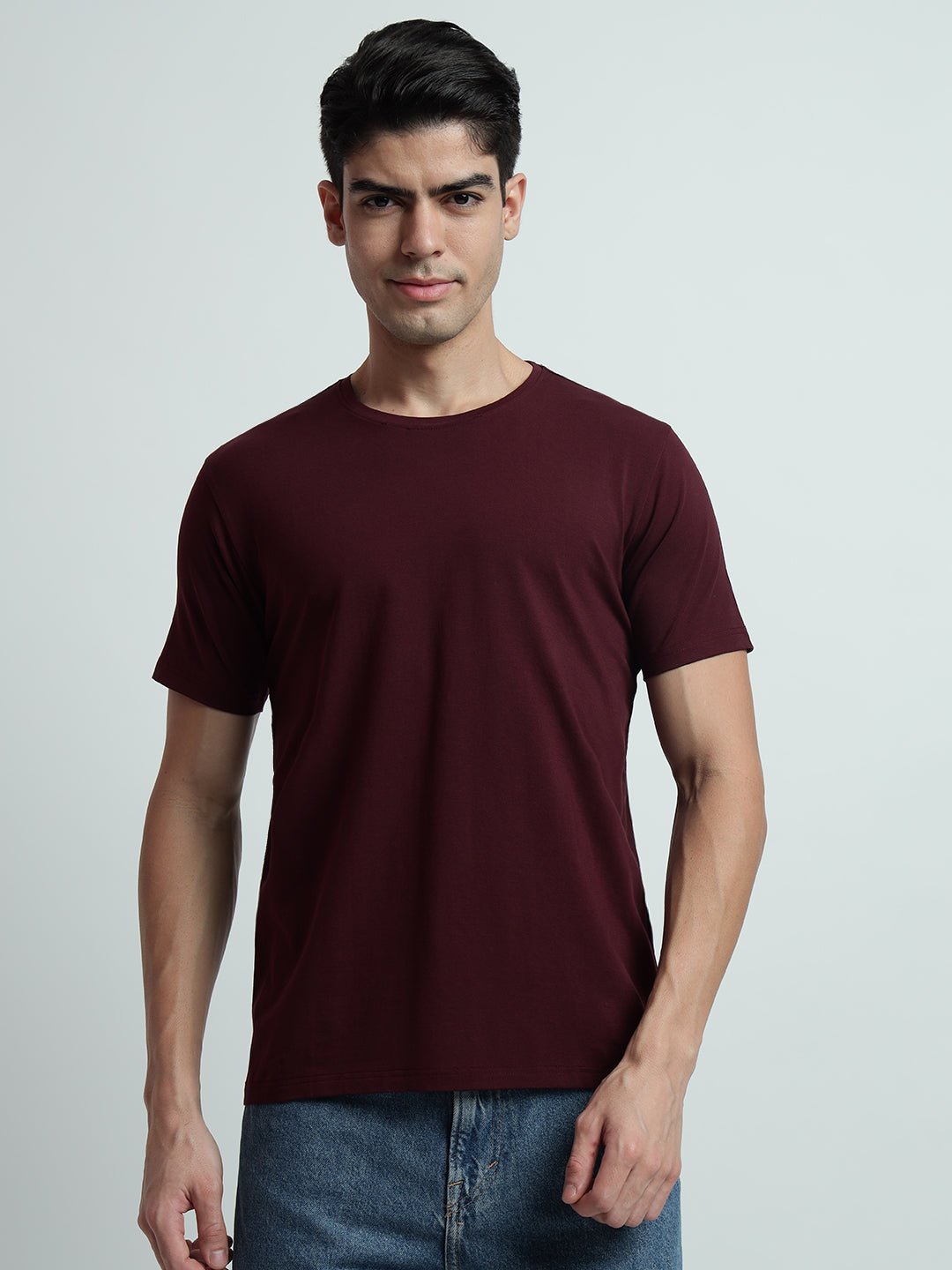 Rarebond Flow Half Sleeve Crew Neck Wine Comfort Fit