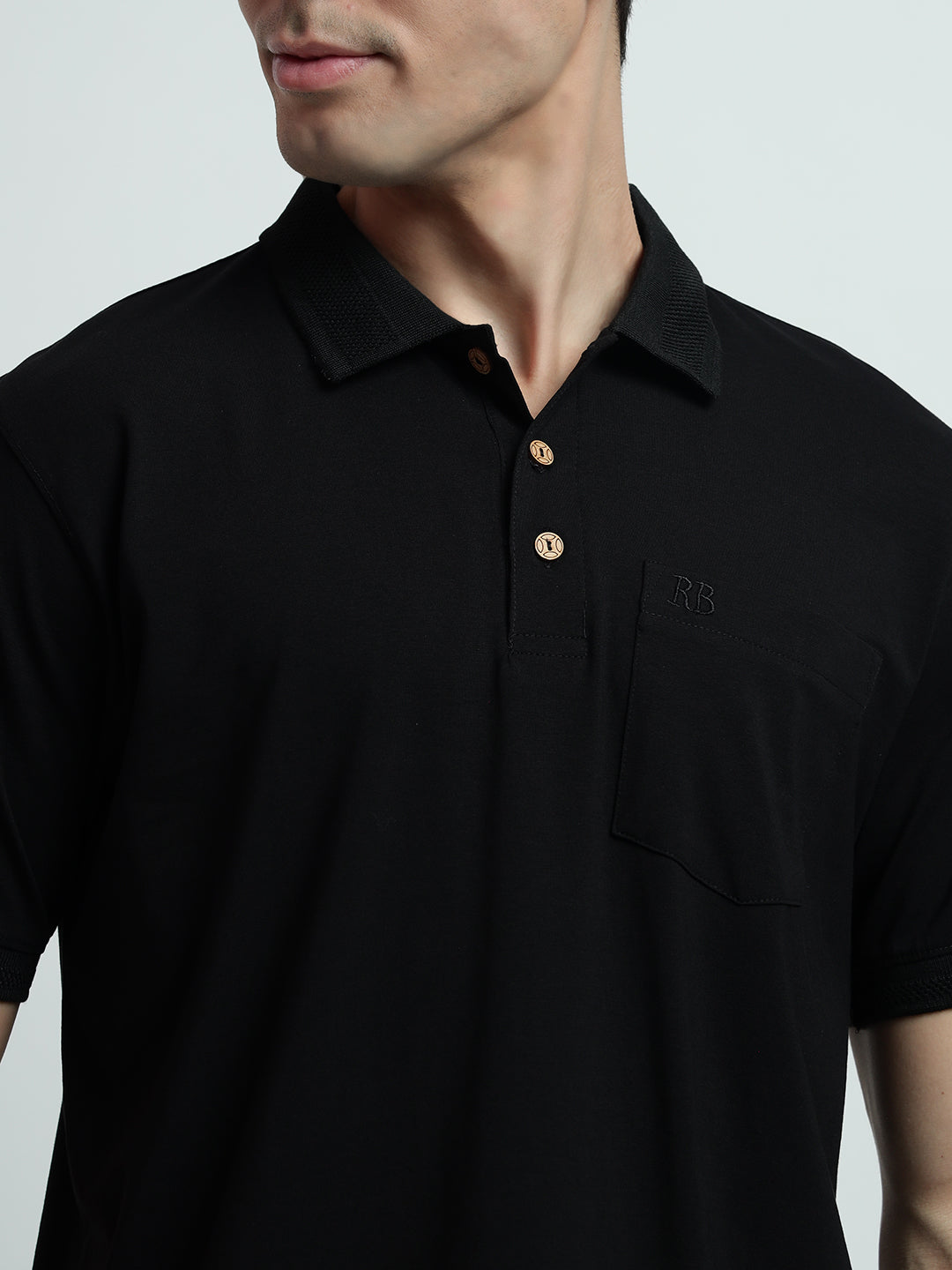 Rarebond Flow Half Sleeve Polo Neck Black Comfort Fit T-Shirt