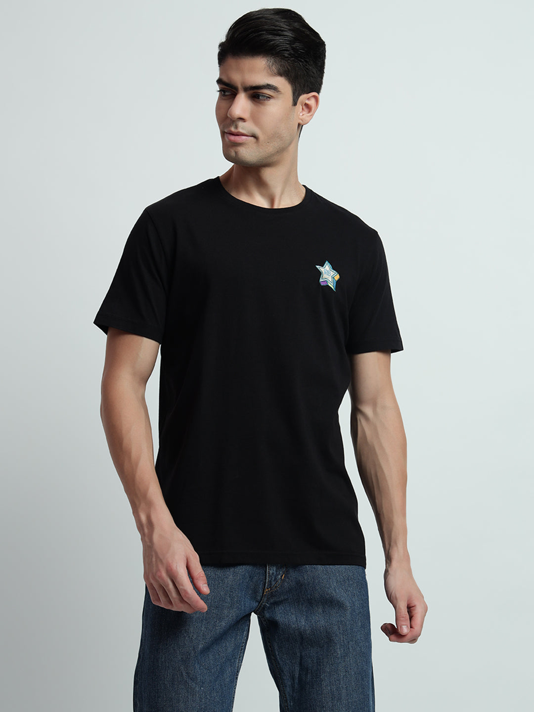 Rarebond's EMB Black Half Sleeve Comfort Fit T-shirt