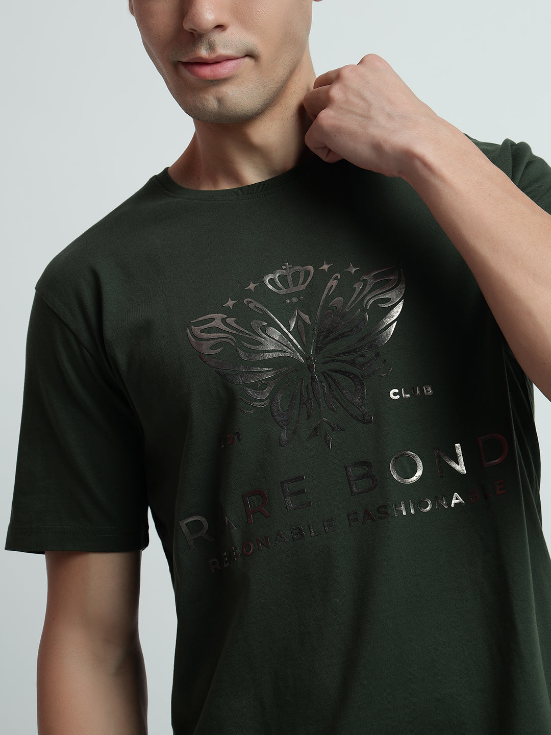 Rarebond's Butterfly Green Half Sleeve Comfort Fit T-Shirt