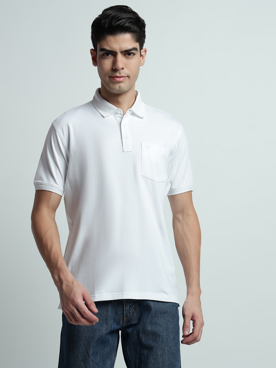 Rarebond Flow Half Sleeve Polo Neck White Comfort Fit T-Shirt