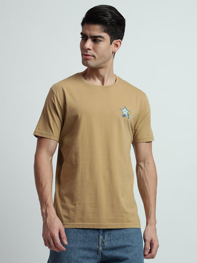 Rarebond's EMB Beige Half Sleeve Comfort Fit T-shirt