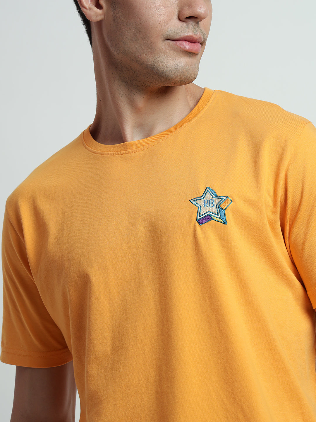 Rarebond's EMB Yellow Half Sleeve Comfort Fit T-shirt