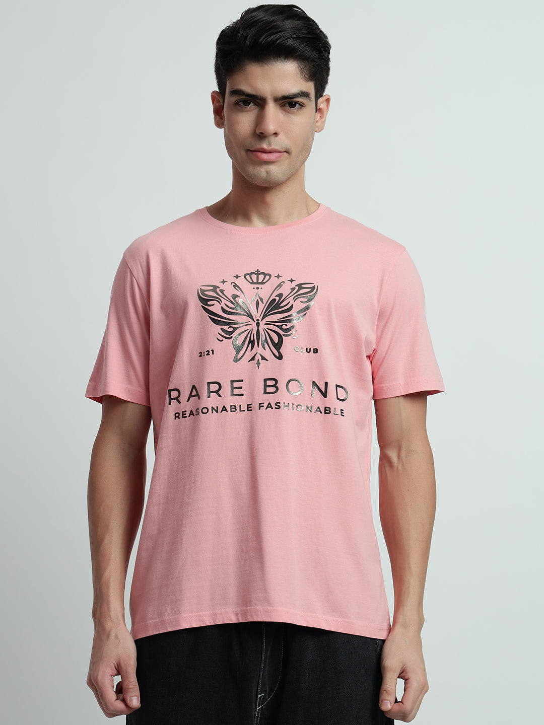 Rarebond's Butterfly Pink Half Sleeve Comfort Fit T-Shirt