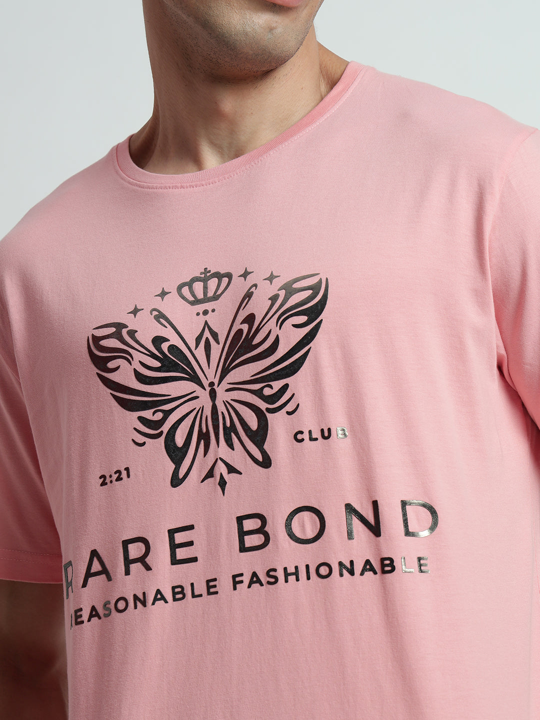 Rarebond's Butterfly Pink Half Sleeve Comfort Fit T-Shirt