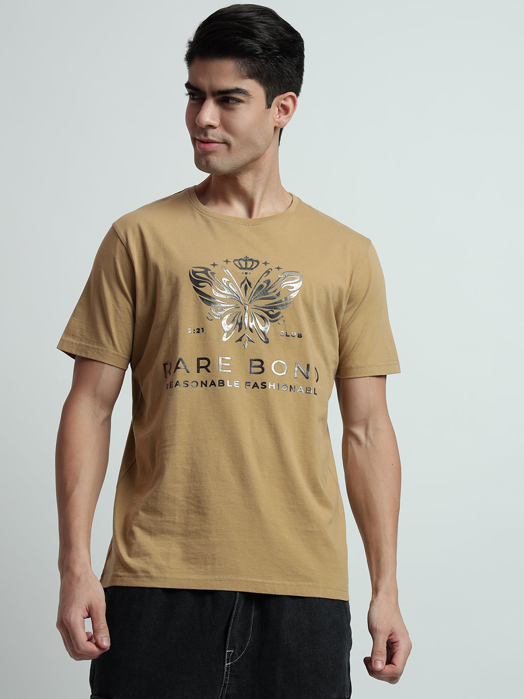 Rarebond's Butterfly Khaki Half Sleeve Comfort Fit T-Shirt