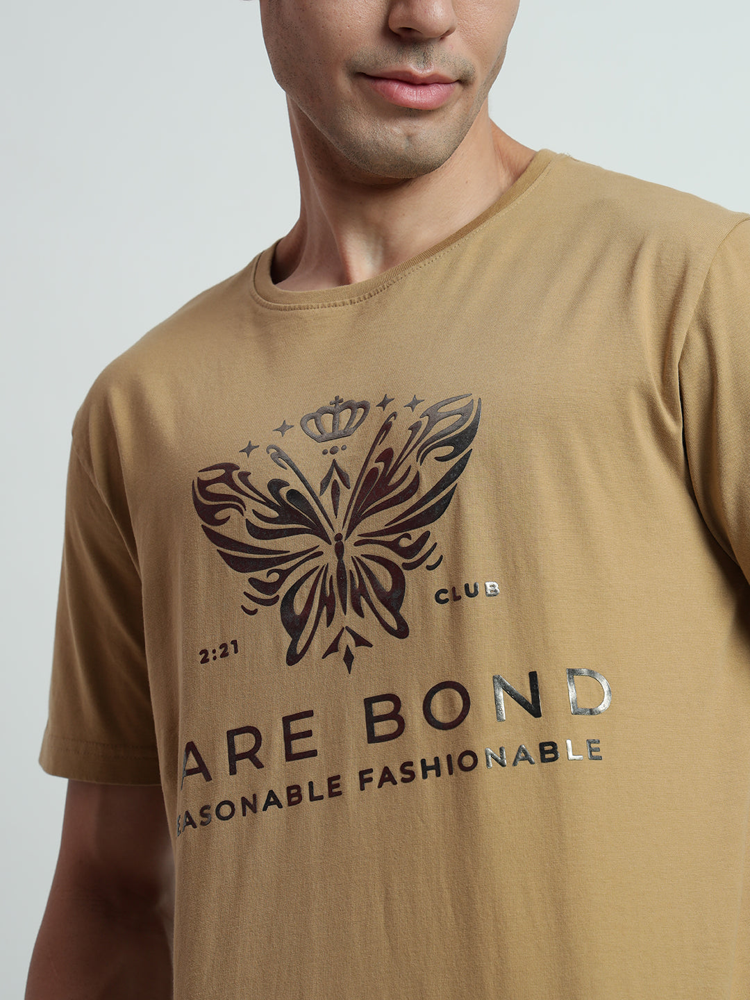 Rarebond's Butterfly Khaki Half Sleeve Comfort Fit T-Shirt