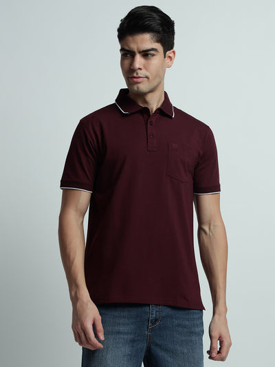 Rarebond Flow Half Sleeve Polo Neck Wine Comfort Fit T-Shirt