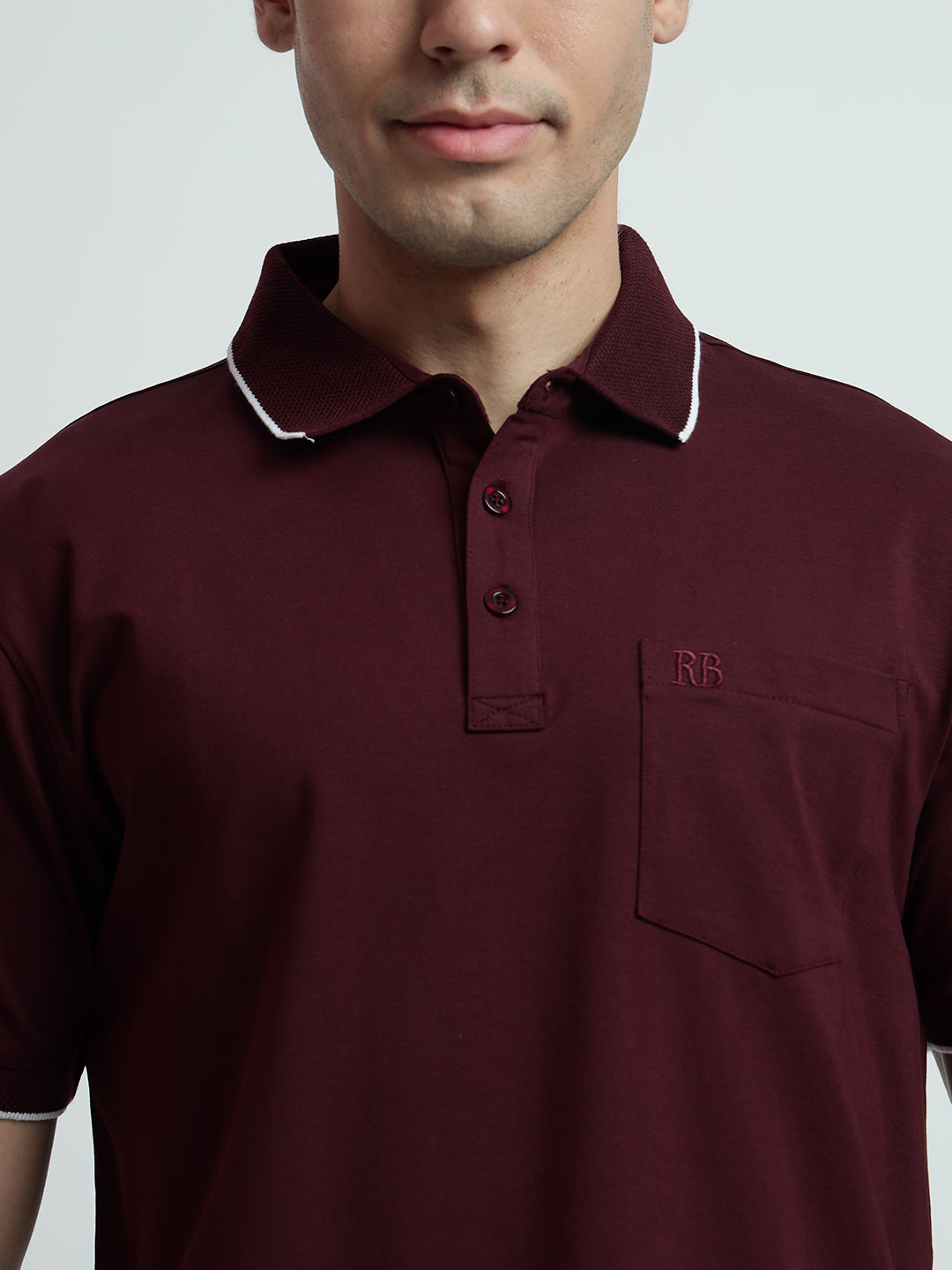 Rarebond Flow Half Sleeve Polo Neck Wine Comfort Fit T-Shirt