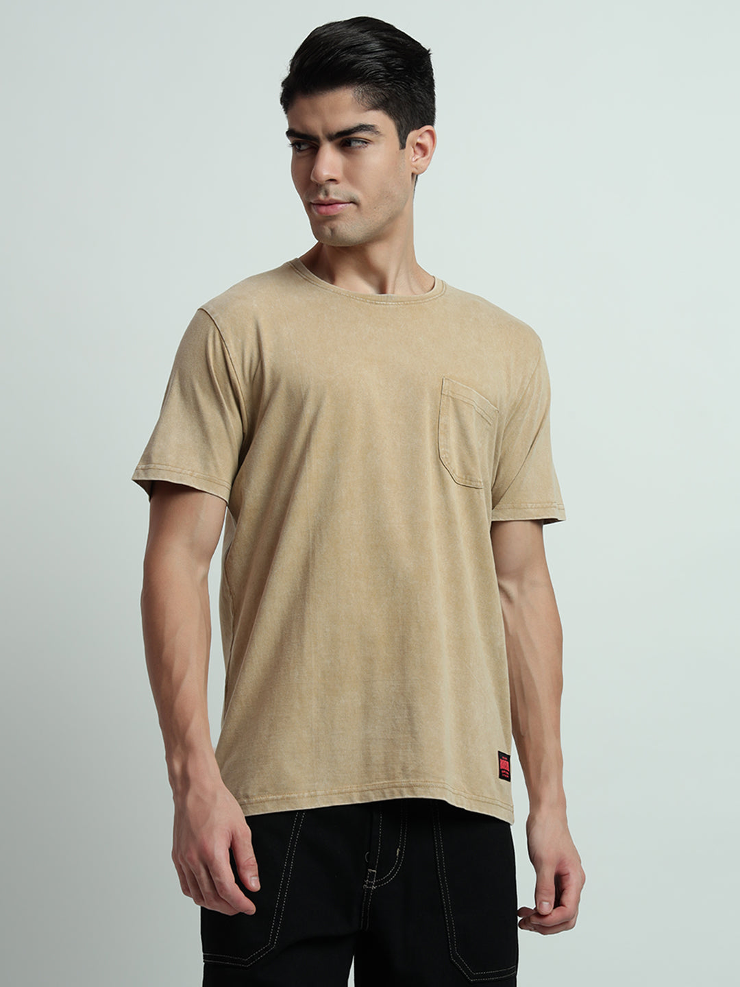 Rarebond's Cloud Stone Khaki Half Sleeve Comfort Fit T-shirt