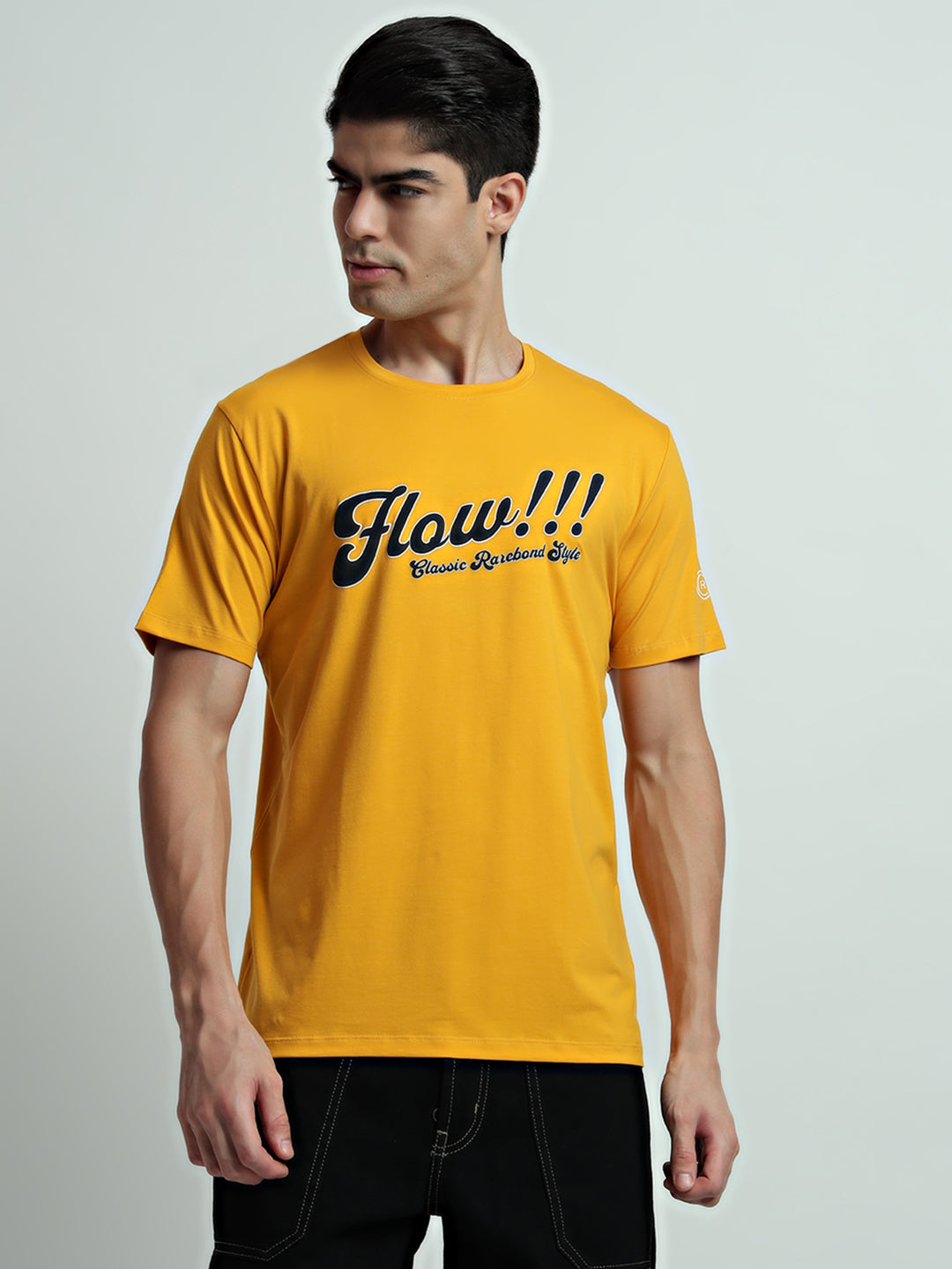 Rarebond's Rare Flow Yellow Half Sleeve Comfort Fit T-Shirt